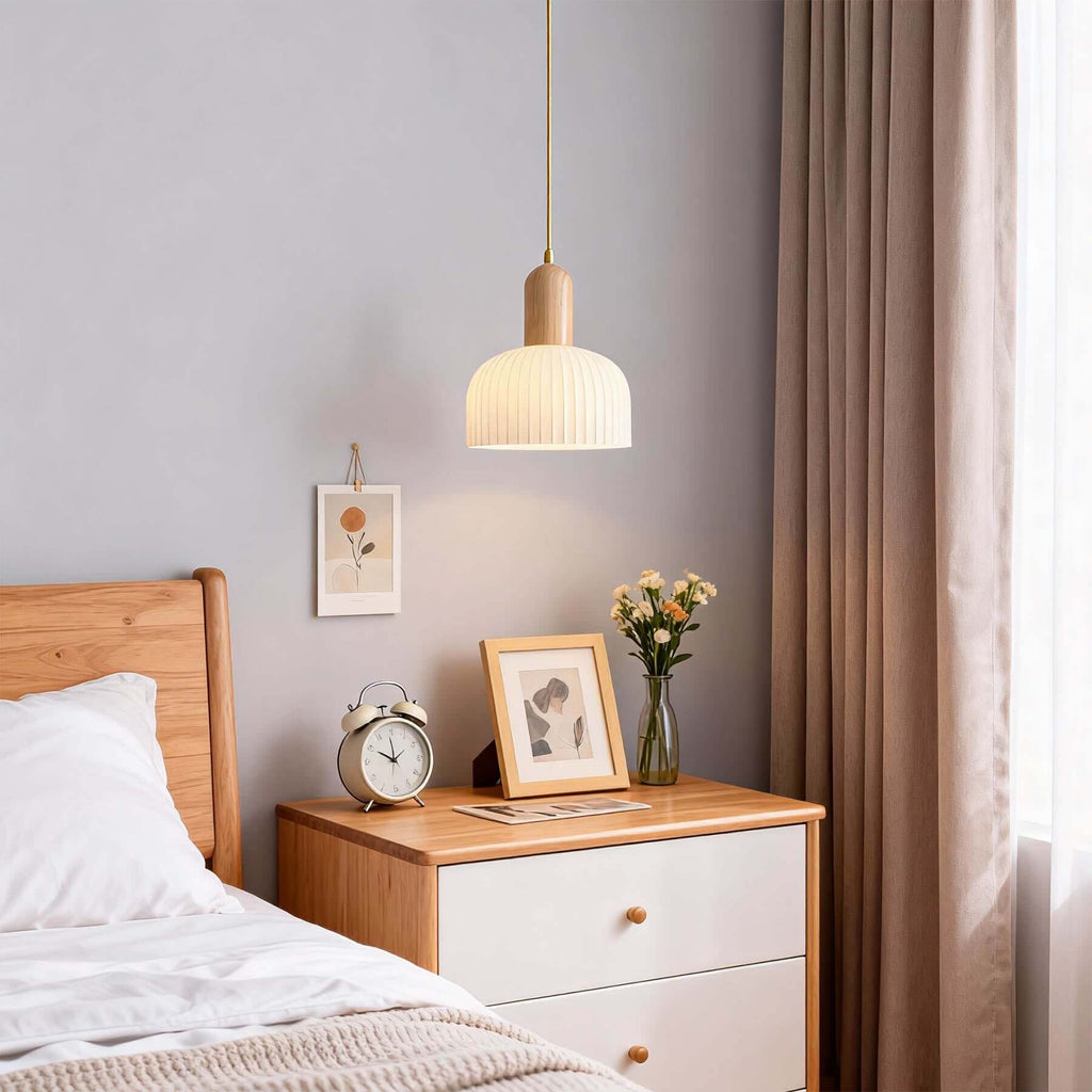 Merona Milk Glass Pendant Lamp | Art Deco Wood Base Hanging Light