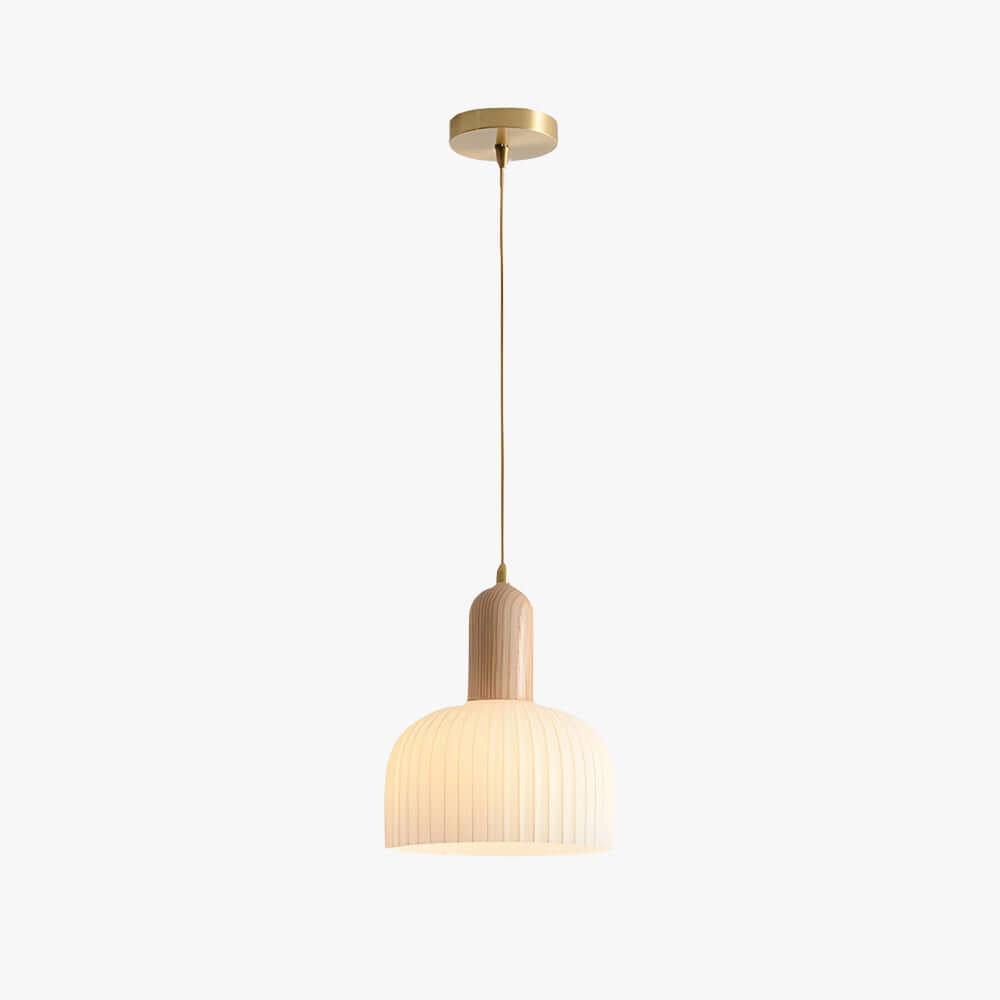 Merona Milk Glass Pendant Lamp | Art Deco Wood Base Hanging Light