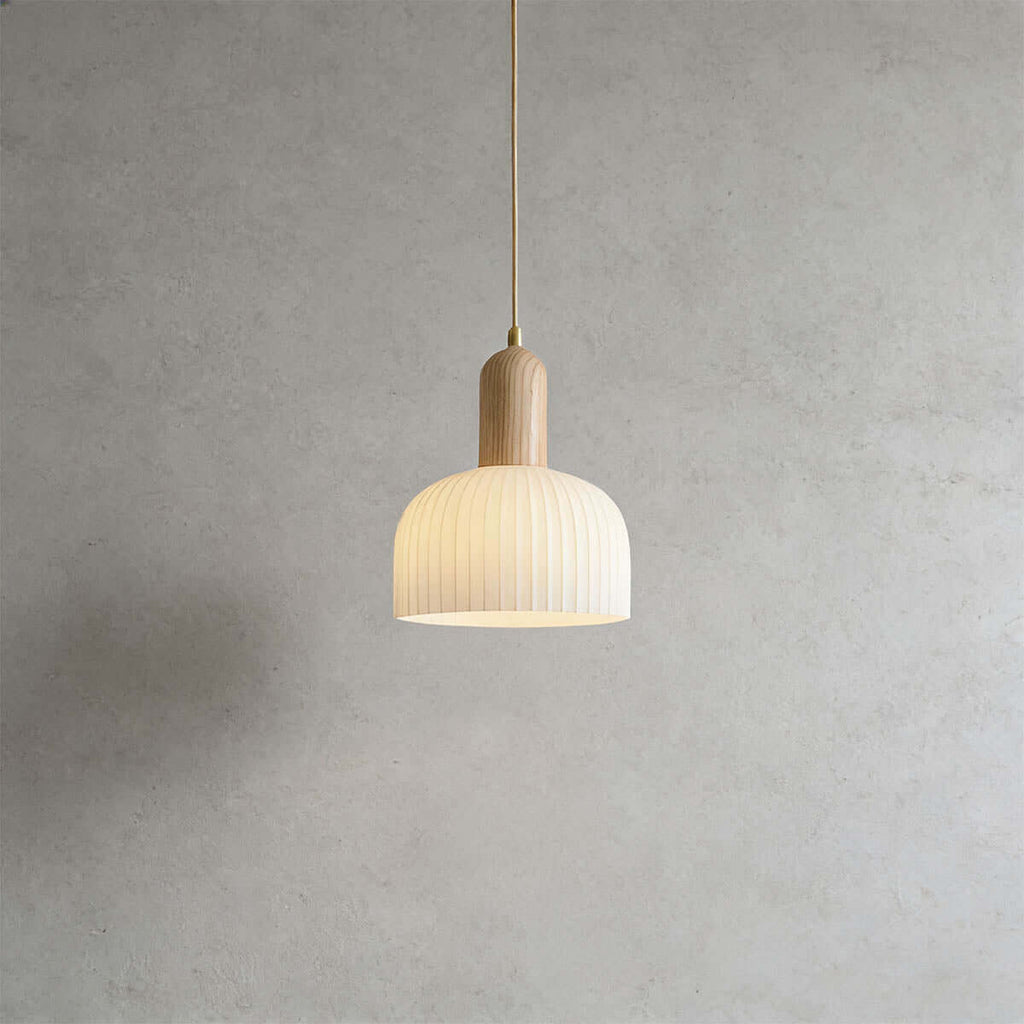 Merona Milk Glass Pendant Lamp | Art Deco Wood Base Hanging Light