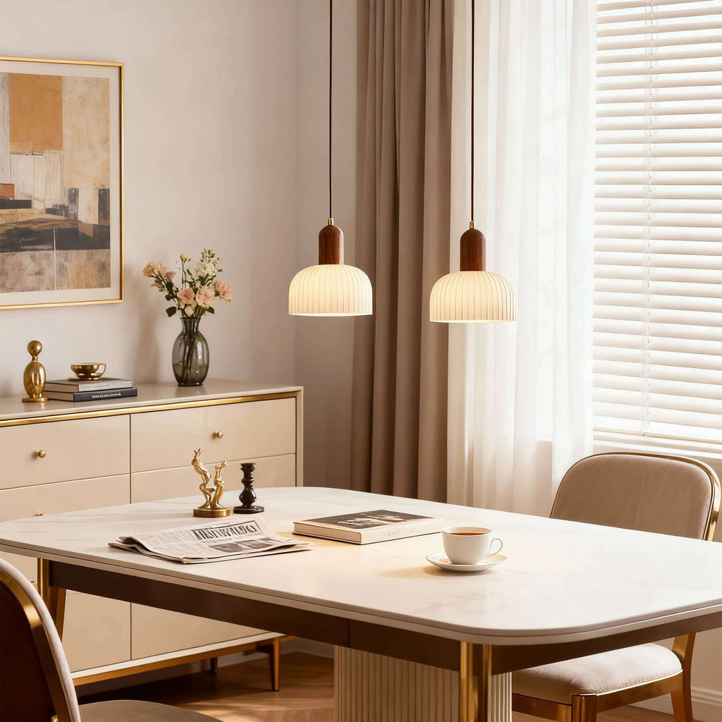 Merona Milk Glass Pendant Lamp | Art Deco Wood Base Hanging Light