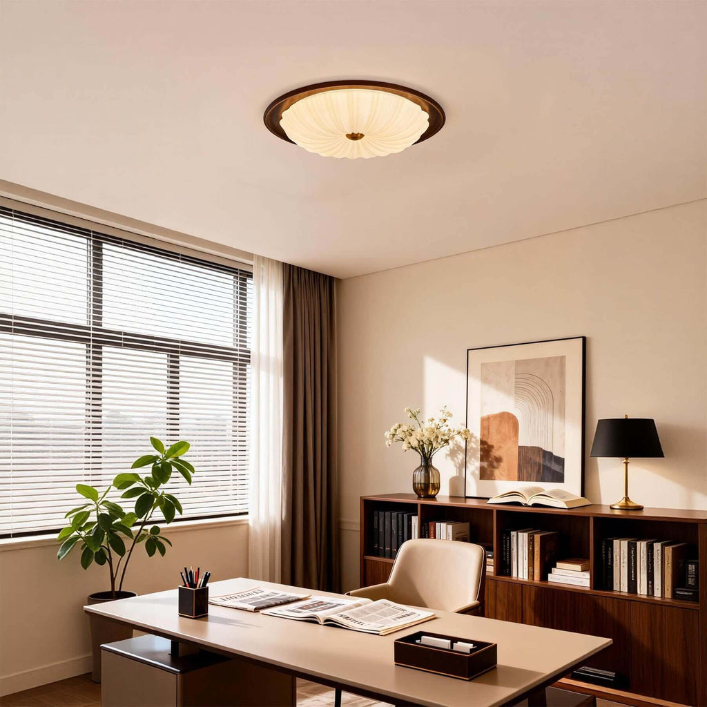 Minora Round Ceiling Lamp | Acrylic & Wood Flush Mount 3-Size Design