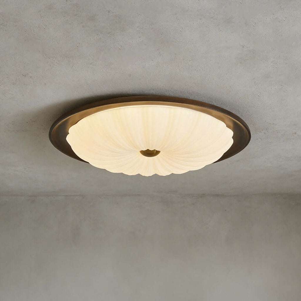 Minora Round Ceiling Lamp | Acrylic & Wood Flush Mount 3-Size Design