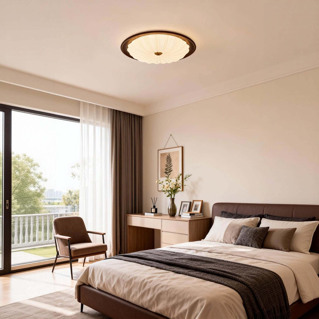 Minora Round Ceiling Lamp | Acrylic & Wood Flush Mount 3-Size Design