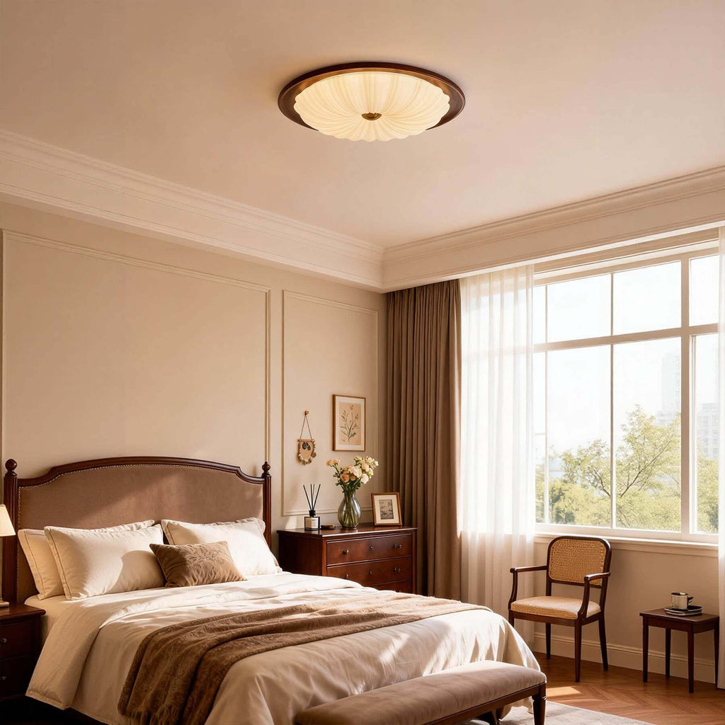 Minora Round Ceiling Lamp | Acrylic & Wood Flush Mount 3-Size Design