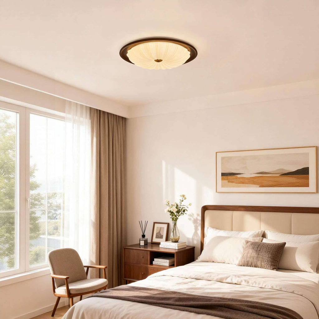 Minora Round Ceiling Lamp | Acrylic & Wood Flush Mount 3-Size Design