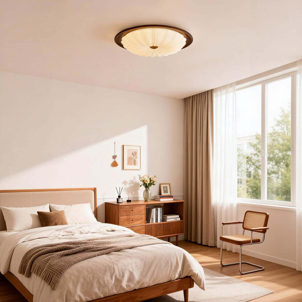 Minora Round Ceiling Lamp | Acrylic & Wood Flush Mount 3-Size Design
