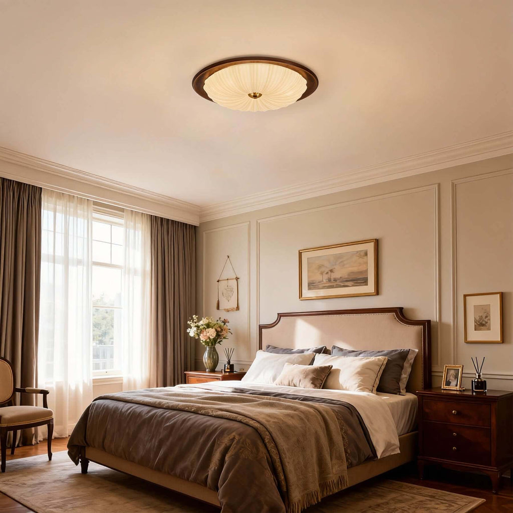 Minora Round Ceiling Lamp | Acrylic & Wood Flush Mount 3-Size Design