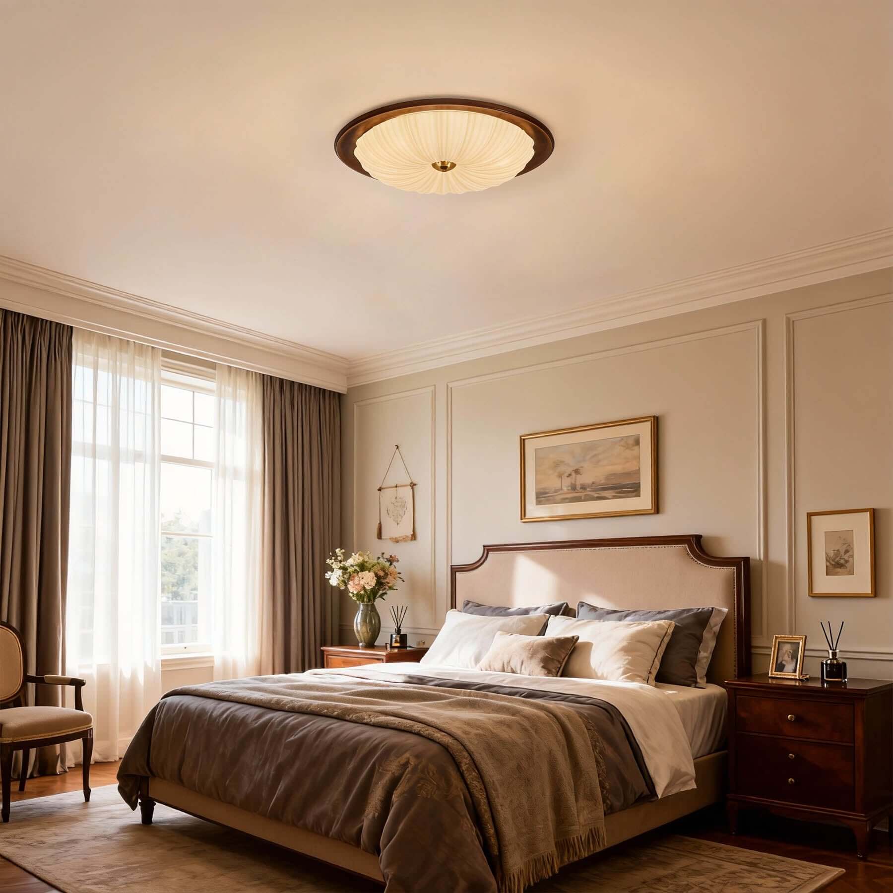 Minora Round Ceiling Lamp | Acrylic & Wood Flush Mount 3-Size Design