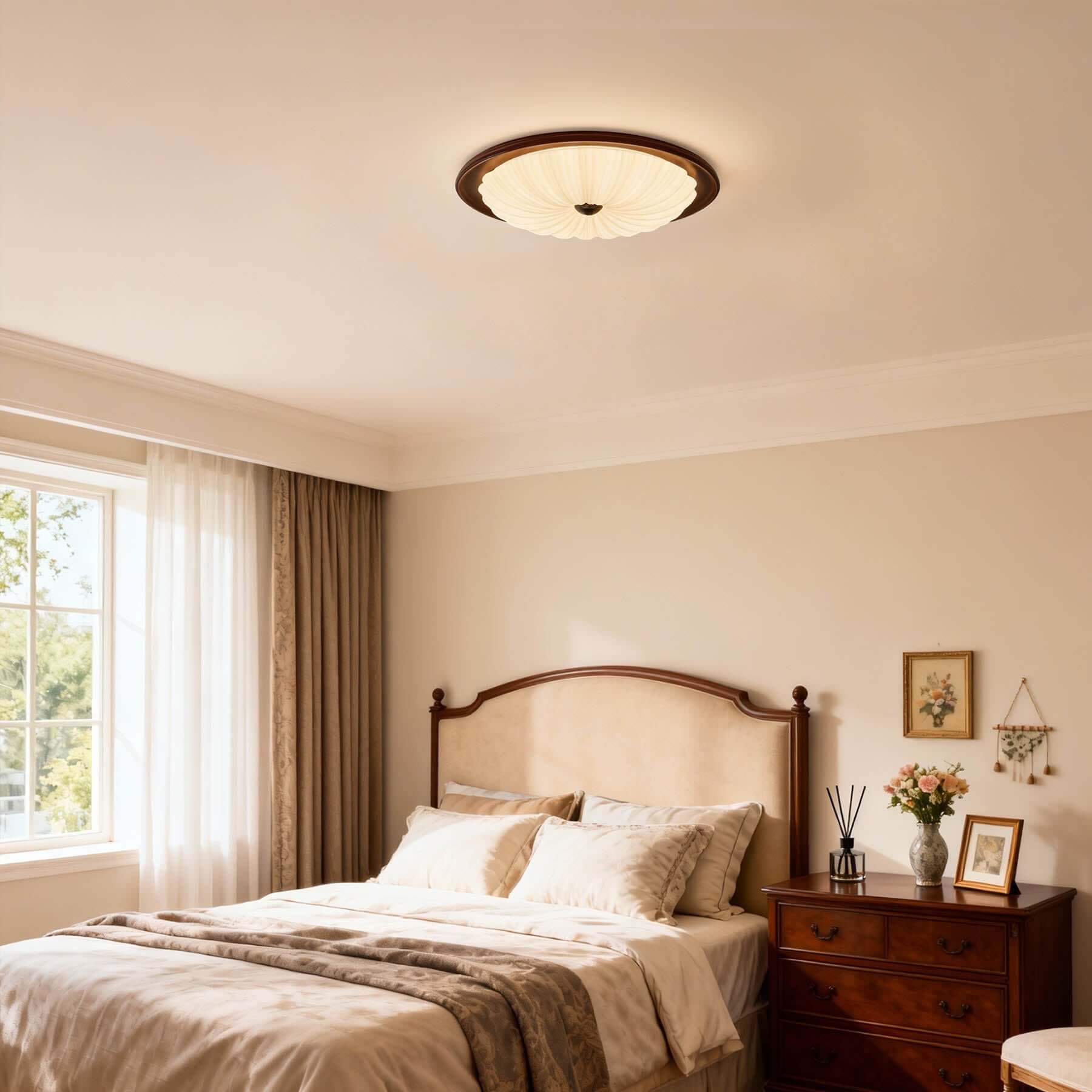 Minora Round Ceiling Lamp | Acrylic & Wood Flush Mount 3-Size Design