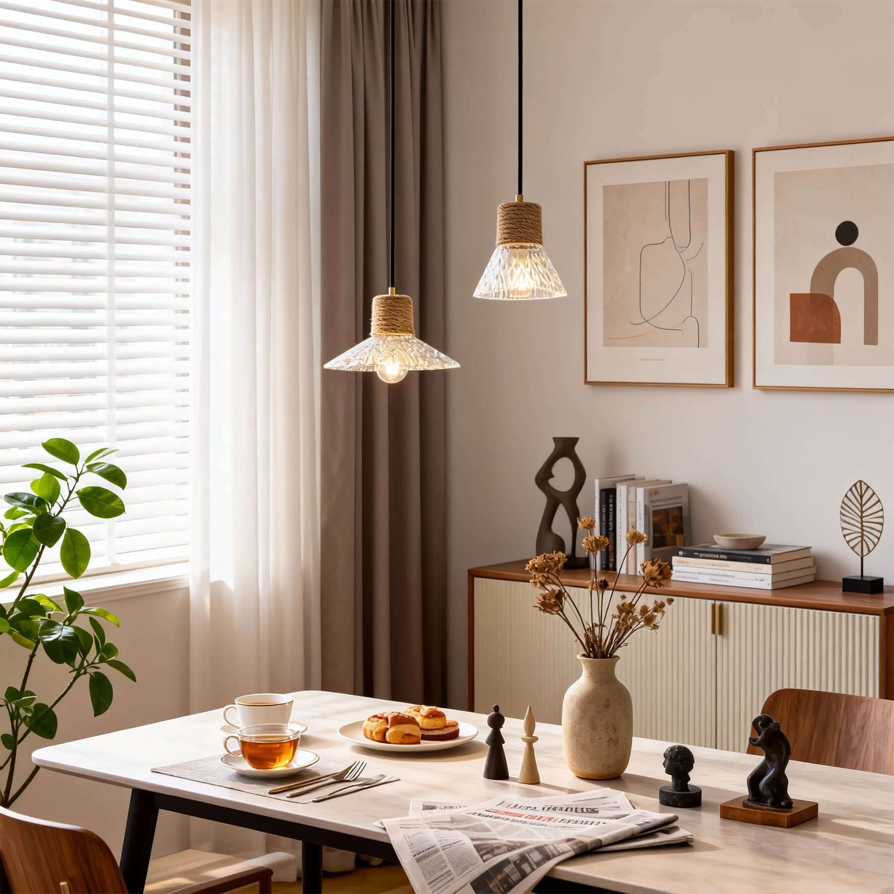 Xalivo Glass & Wood Pendant Lamp | Wabi-Sabi Multi-Model Hanging Light