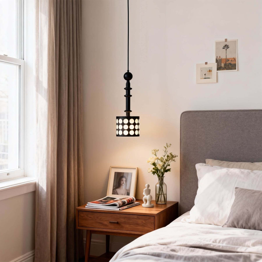 Navira Wood Pendant Light | Tall Slender Bedside Hanging Lamp