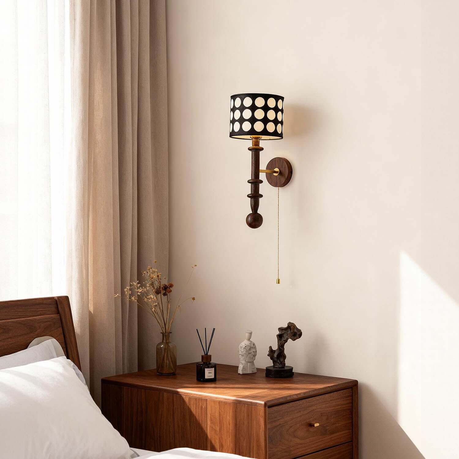 Navira Wood Wall Sconce | Tall Sculptural Bedside Wall Lamp