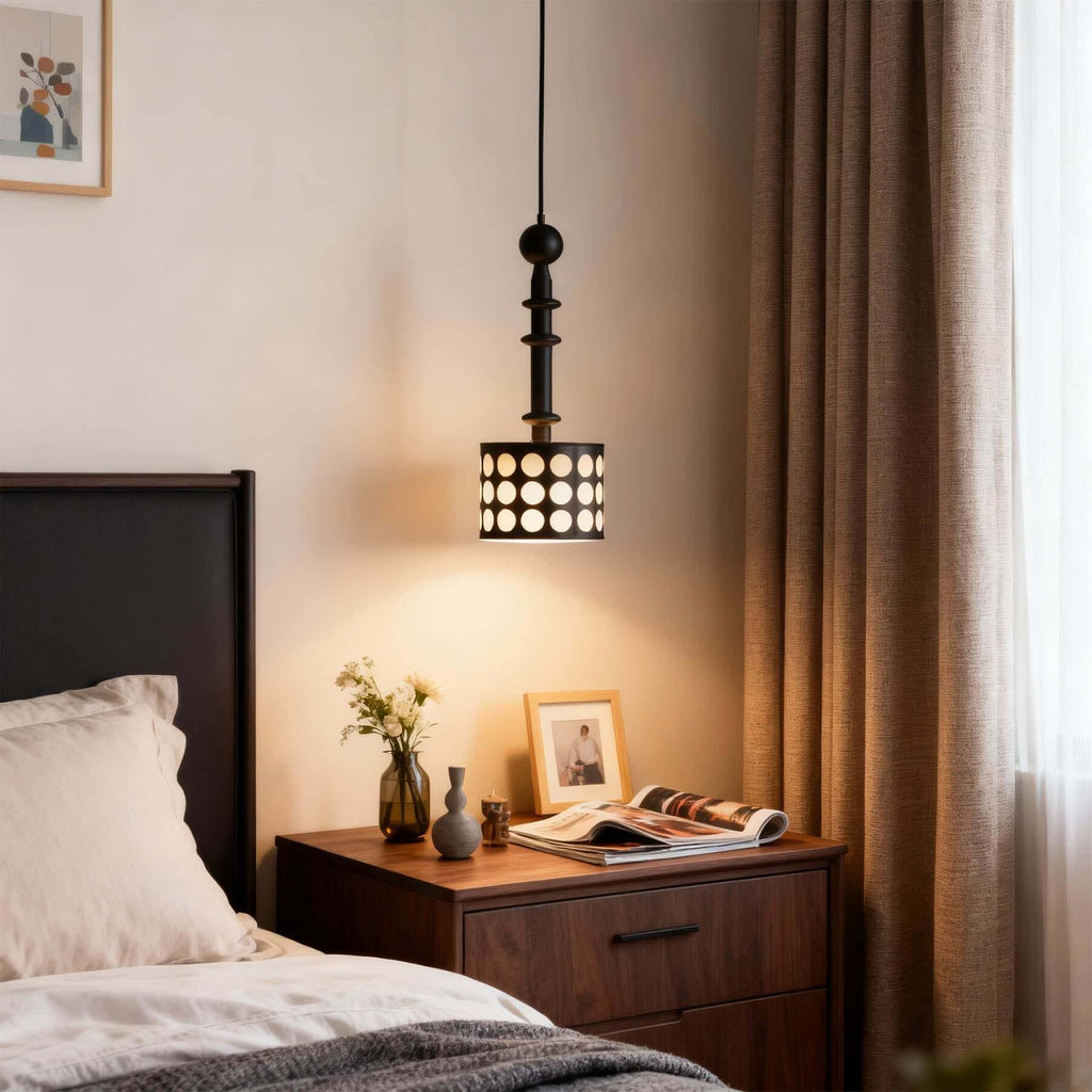 Navira Wood Pendant Light | Tall Slender Bedside Hanging Lamp