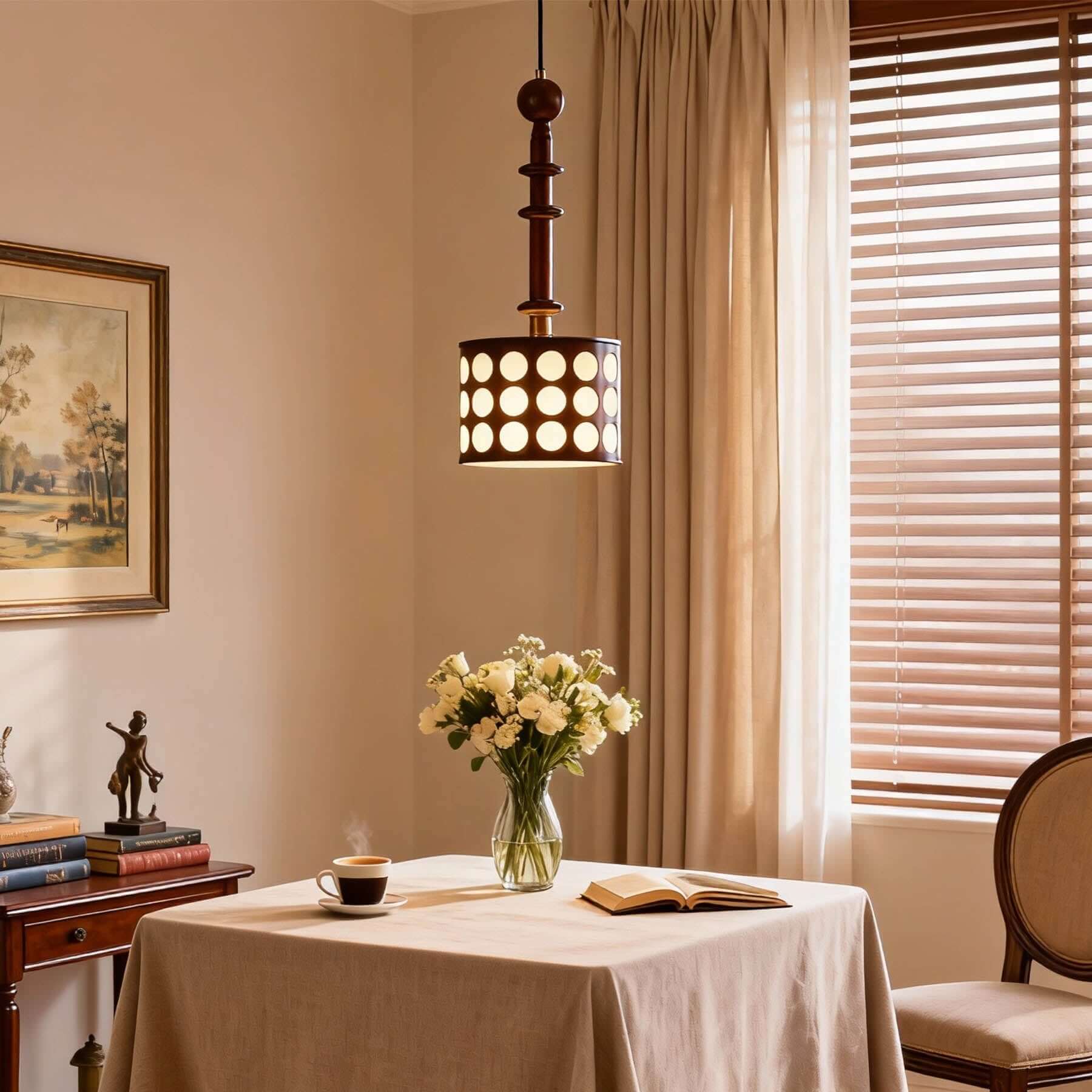 Navira Wood Pendant Light | Tall Slender Bedside Hanging Lamp
