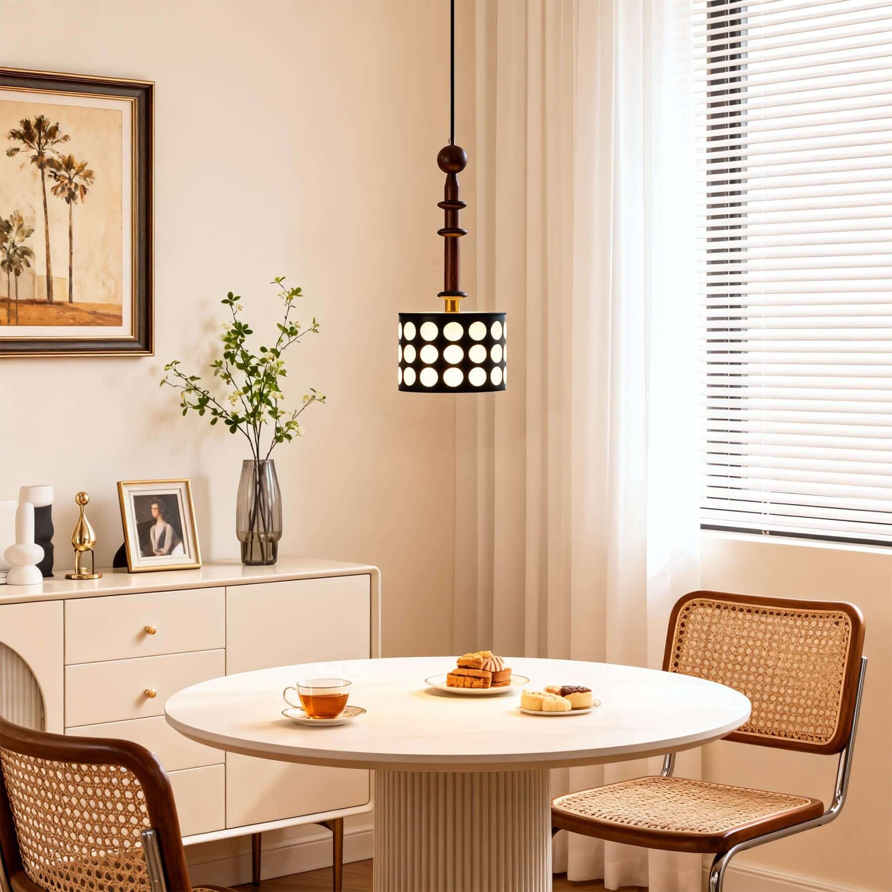 Navira Wood Pendant Light | Tall Slender Bedside Hanging Lamp