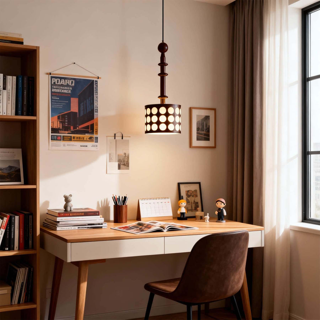 Navira Wood Pendant Light | Tall Slender Bedside Hanging Lamp