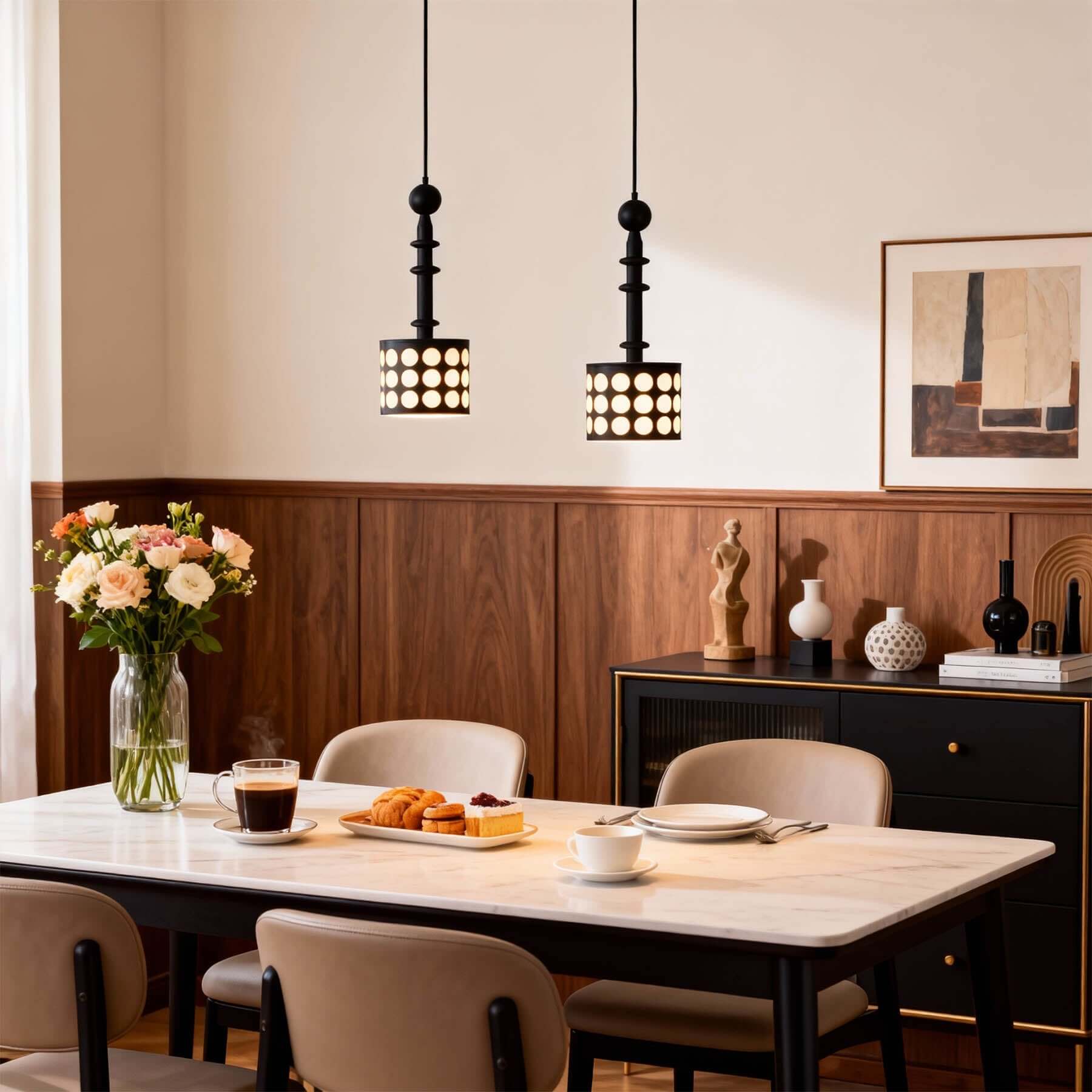 Navira Wood Pendant Light | Tall Slender Bedside Hanging Lamp