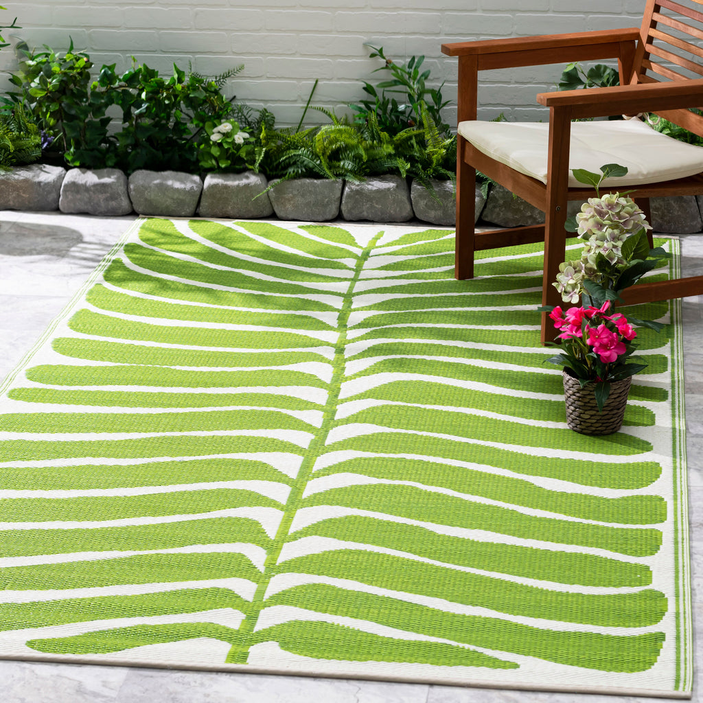 Hilo Green Outdoor Rug | Bold Tropical Leaf Design