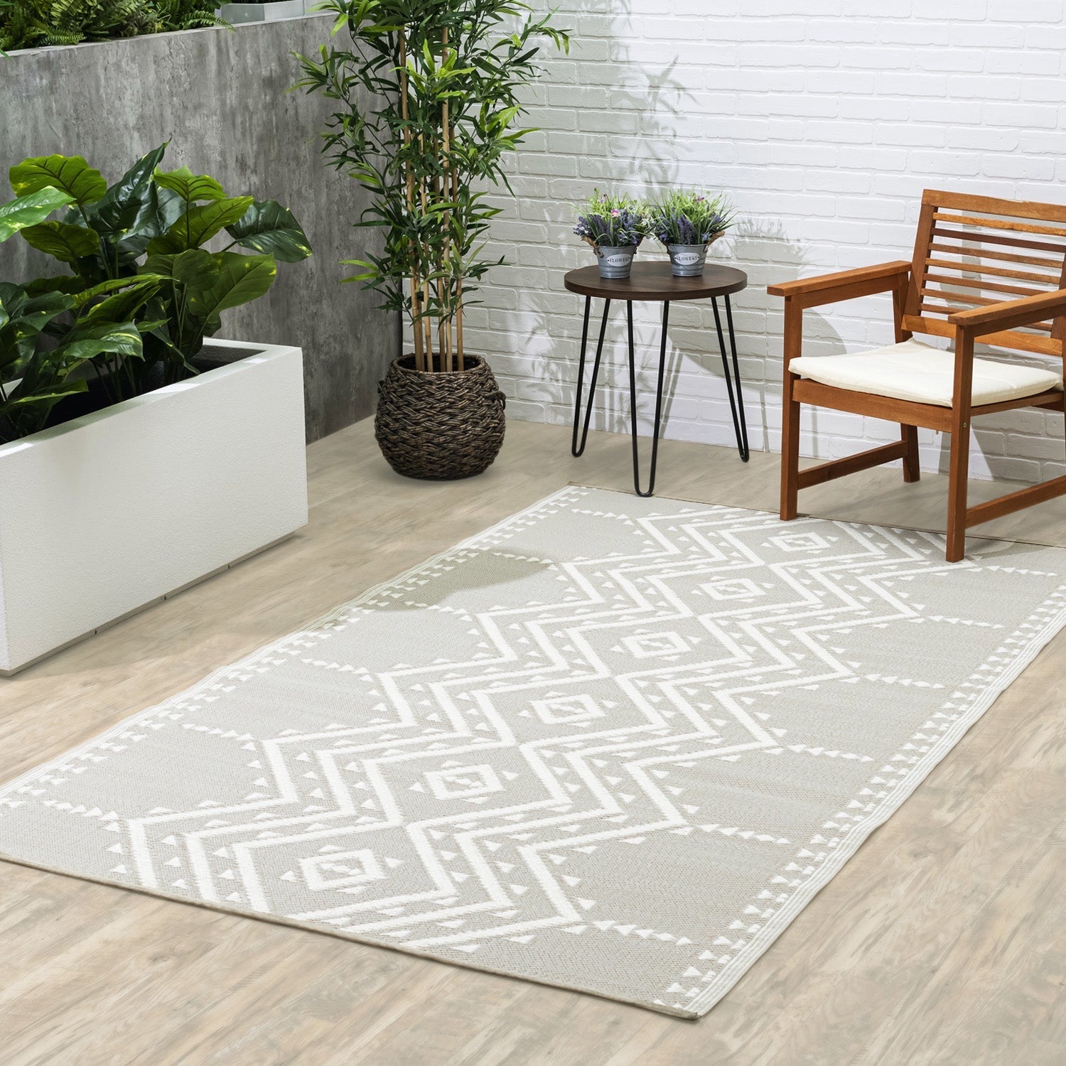 Ojai Beige Outdoor Rug | Aztec-Inspired Pattern Design