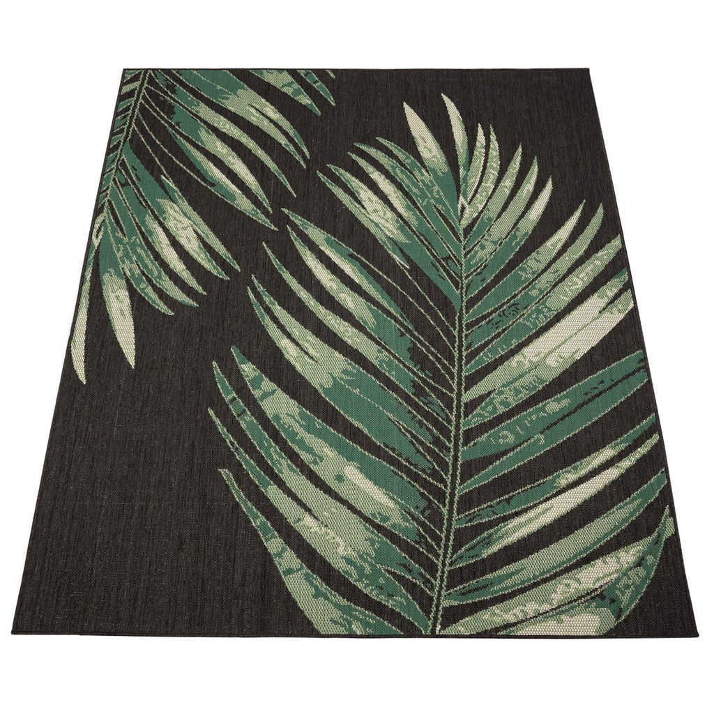 Ostende Palm Leaf Outdoor Rug | Waterproof Black & Green Design