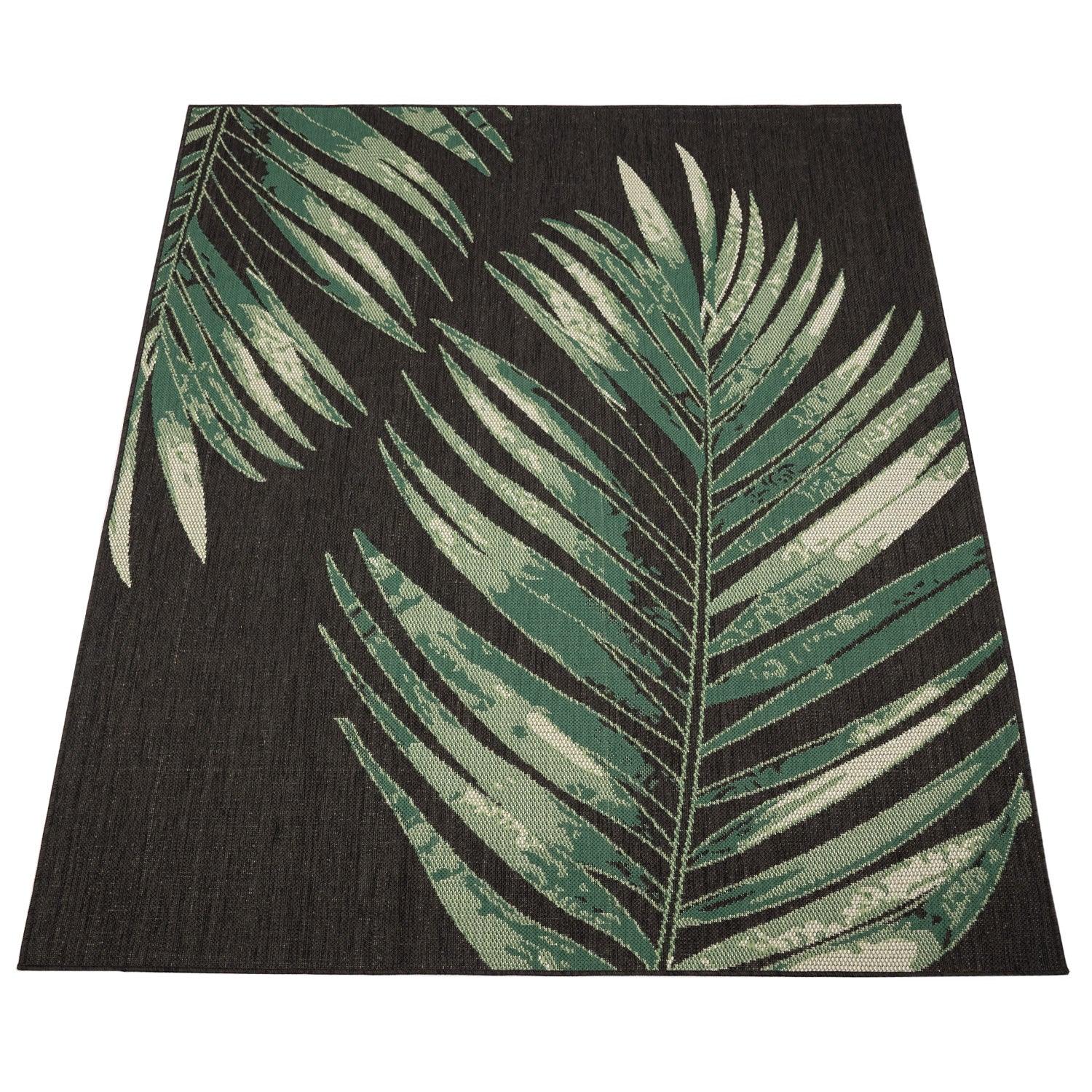 Ostende Palm Leaf Outdoor Rug | Waterproof Black & Green Design