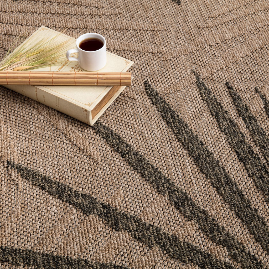 Outdoor Rug Cologne with Modern Leaf Design in Beige