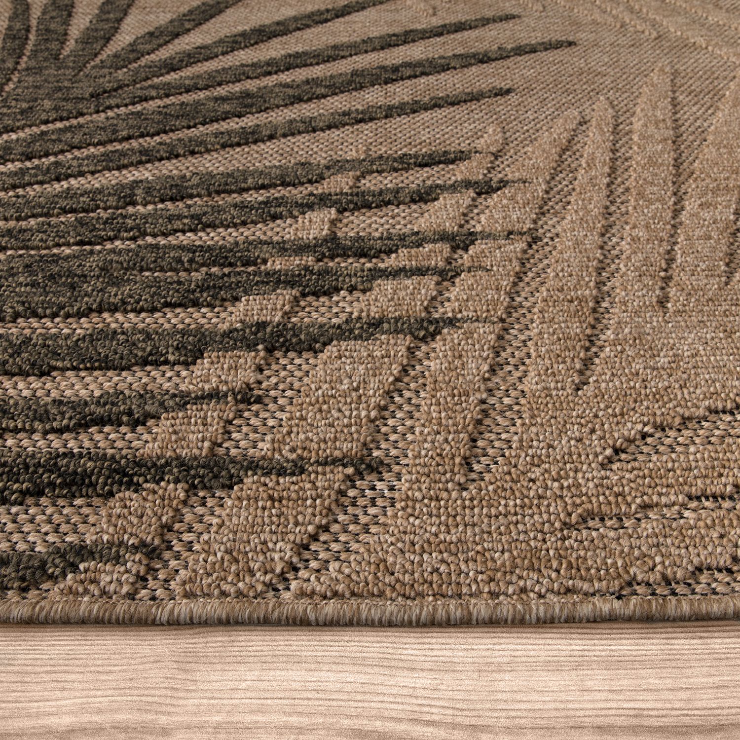 Outdoor Rug Cologne with Modern Leaf Design in Beige