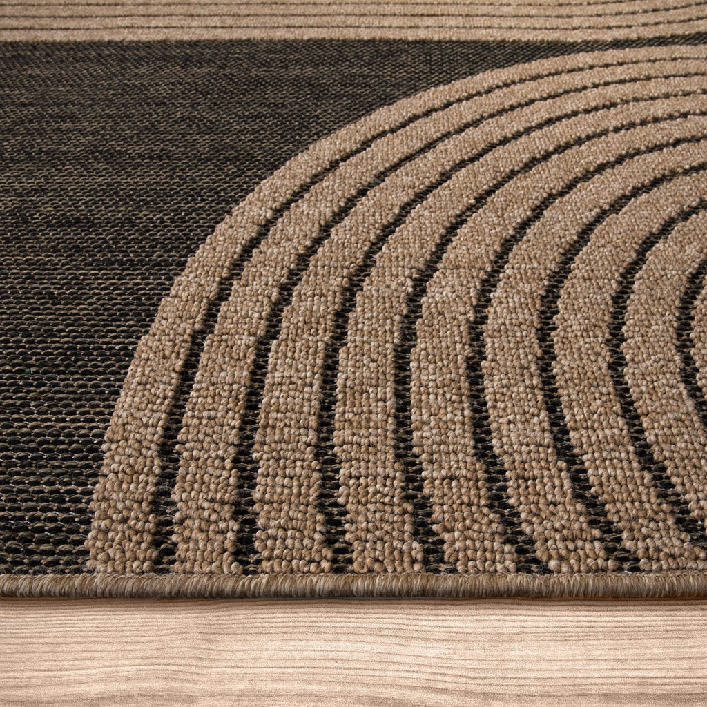 Outdoor Rug Cologne with Modern Lines Design in Beige Black