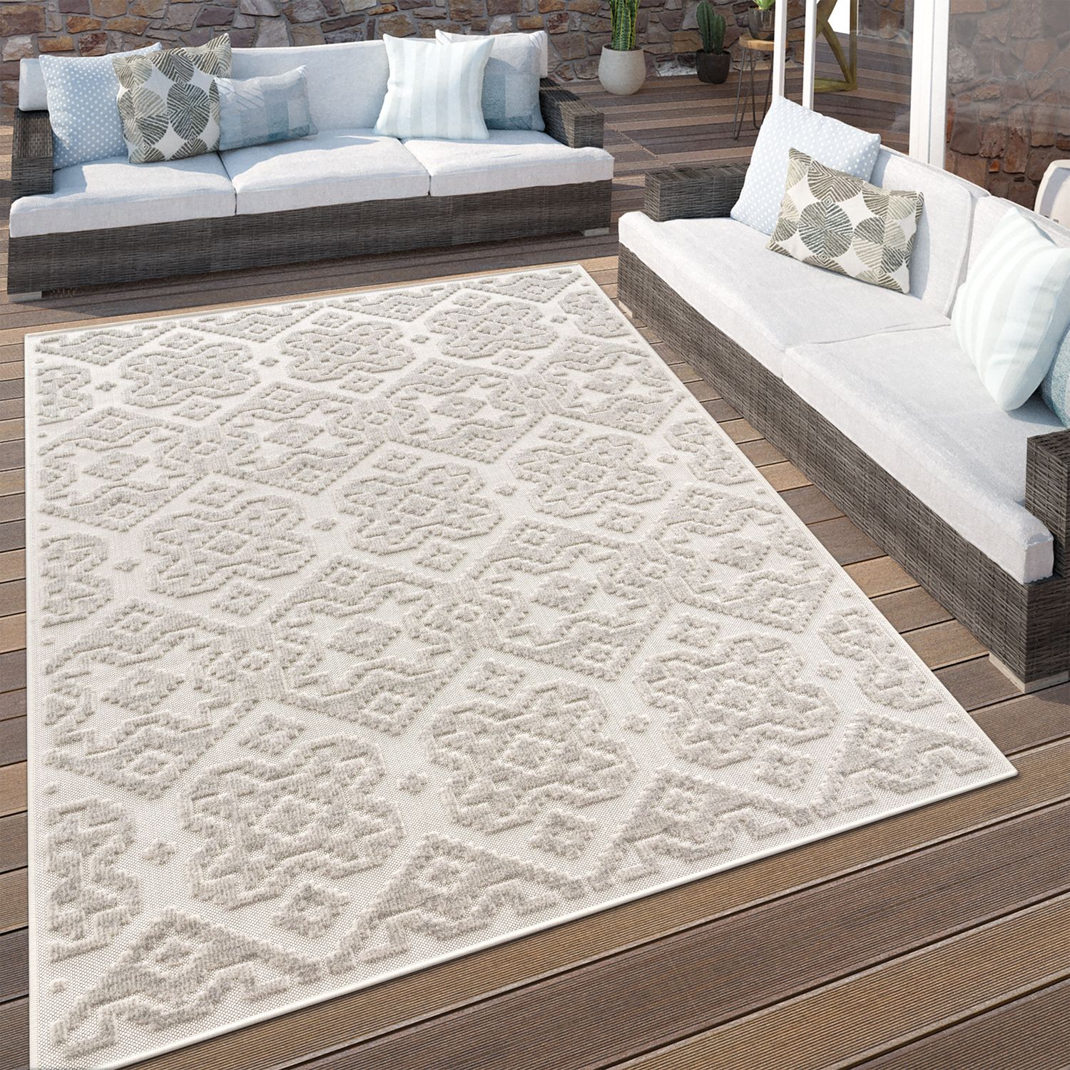 Outdoor Rug Marrakesh High/Low Effect Trellis in Cream