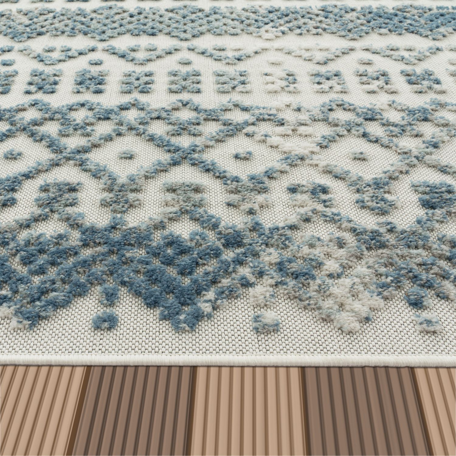 Outdoor Rug Marrakesh High/Low Effect Trellis in Turquoise Cream