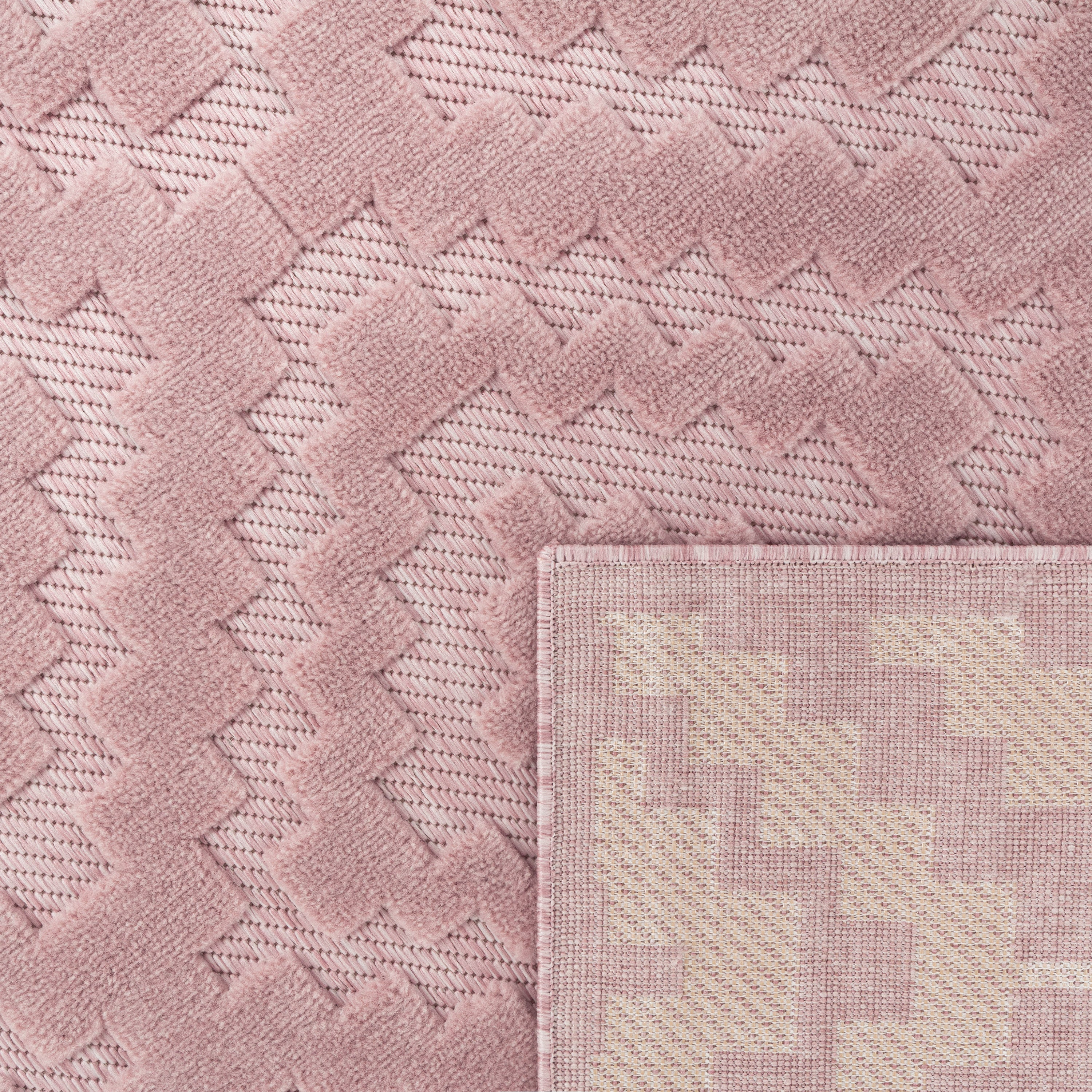 Outdoor Rug Livorno Trellis High-Low Pattern In Pink