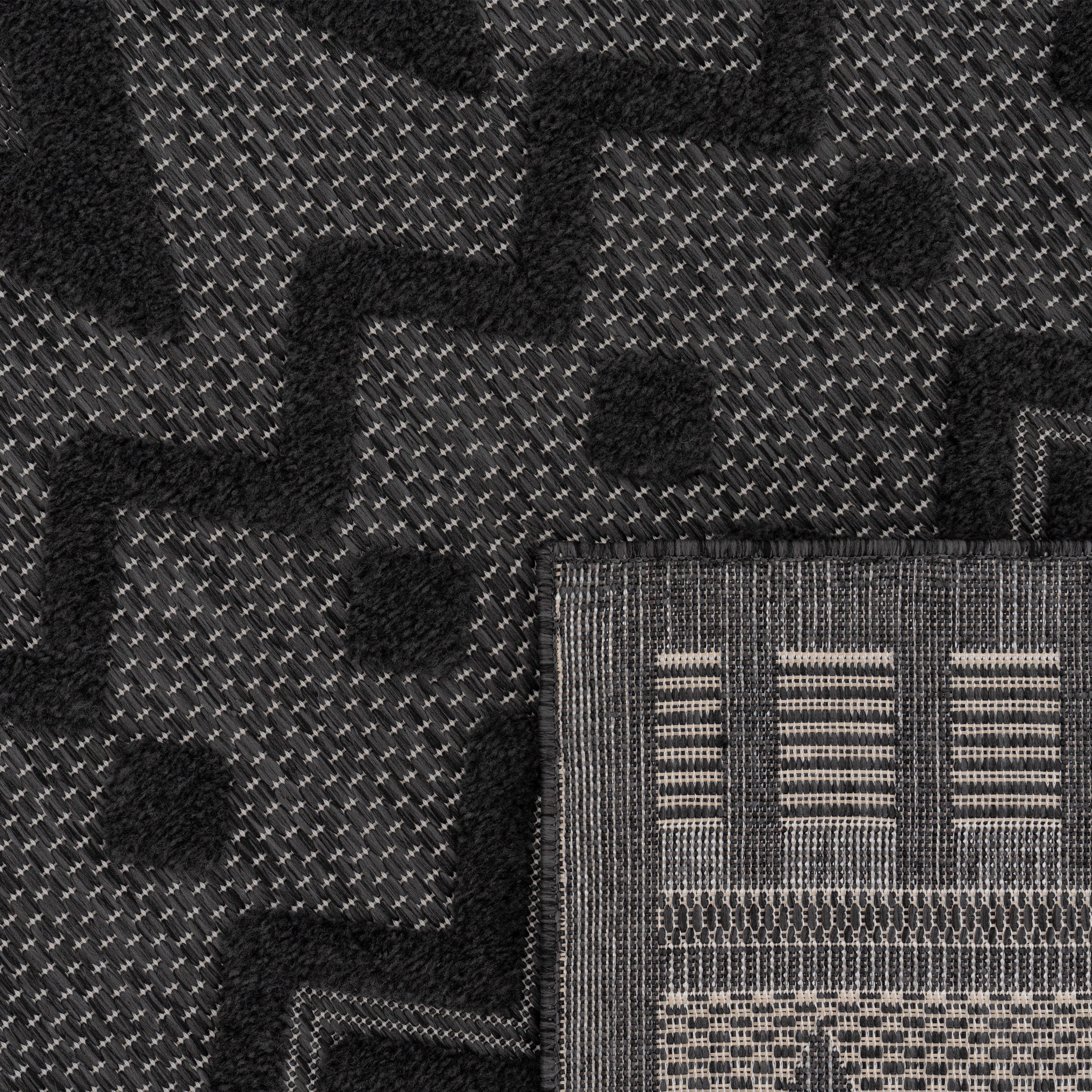 Outdoor Rug Livorno Geometric Trellis Pattern In Anthracite