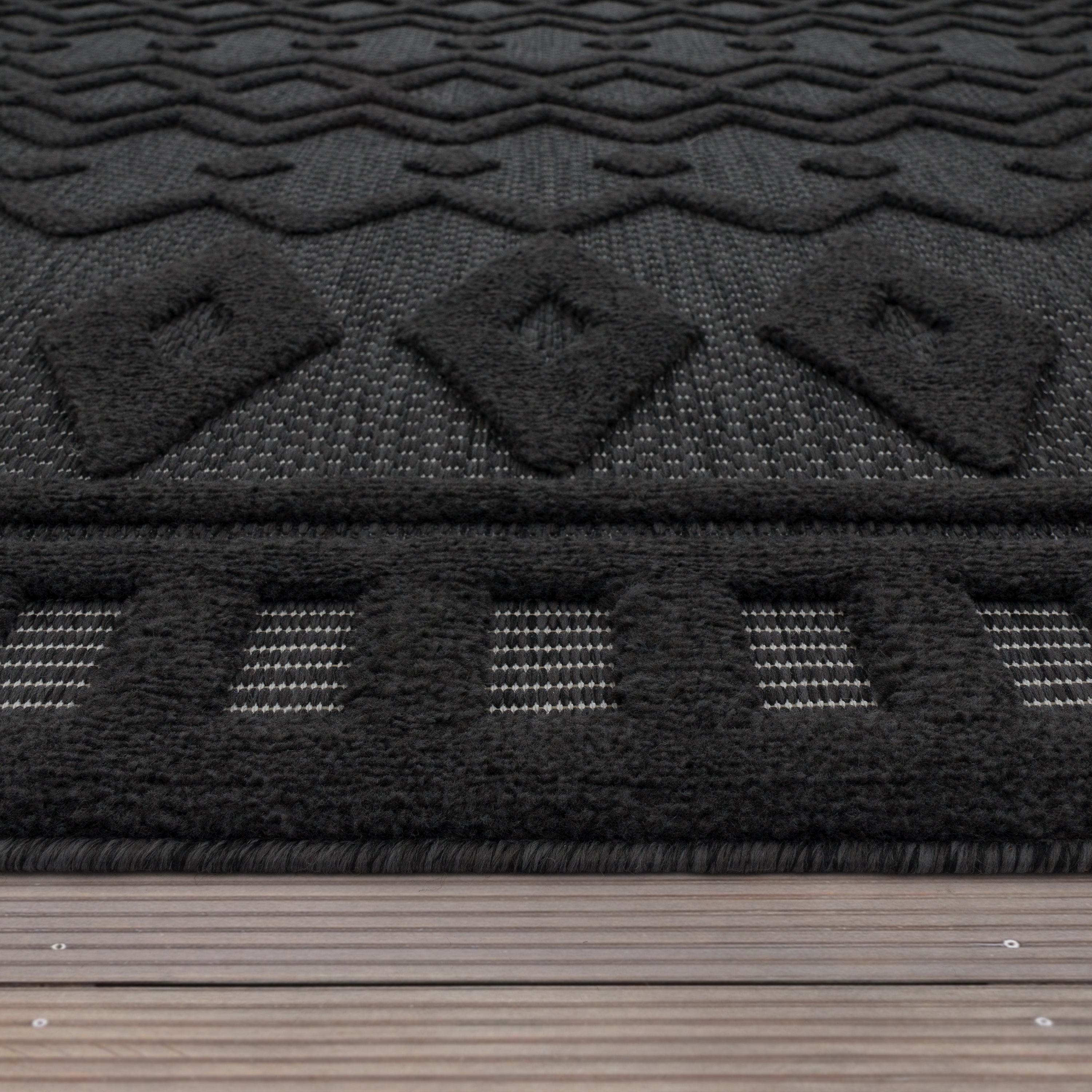 Outdoor Rug Livorno Geometric Trellis Pattern In Anthracite