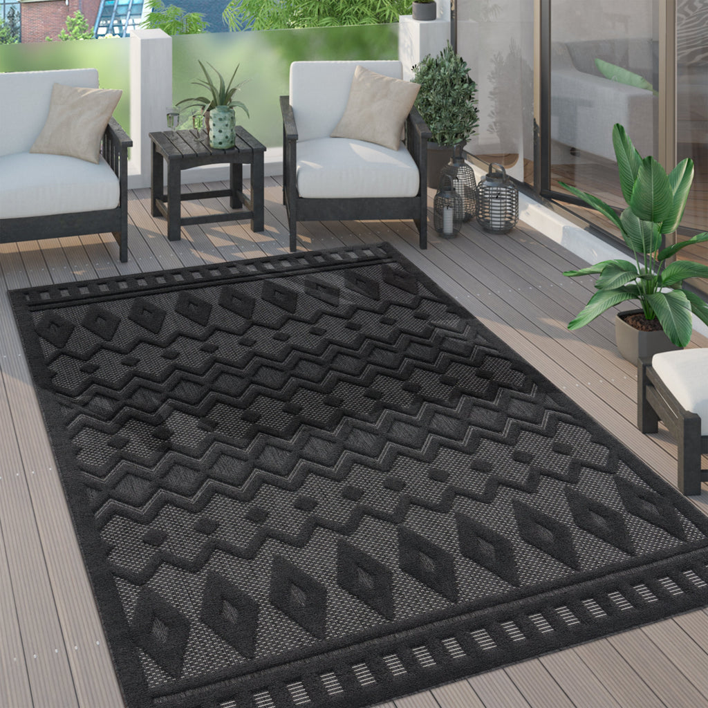 Outdoor Rug Livorno Geometric Trellis Pattern In Anthracite