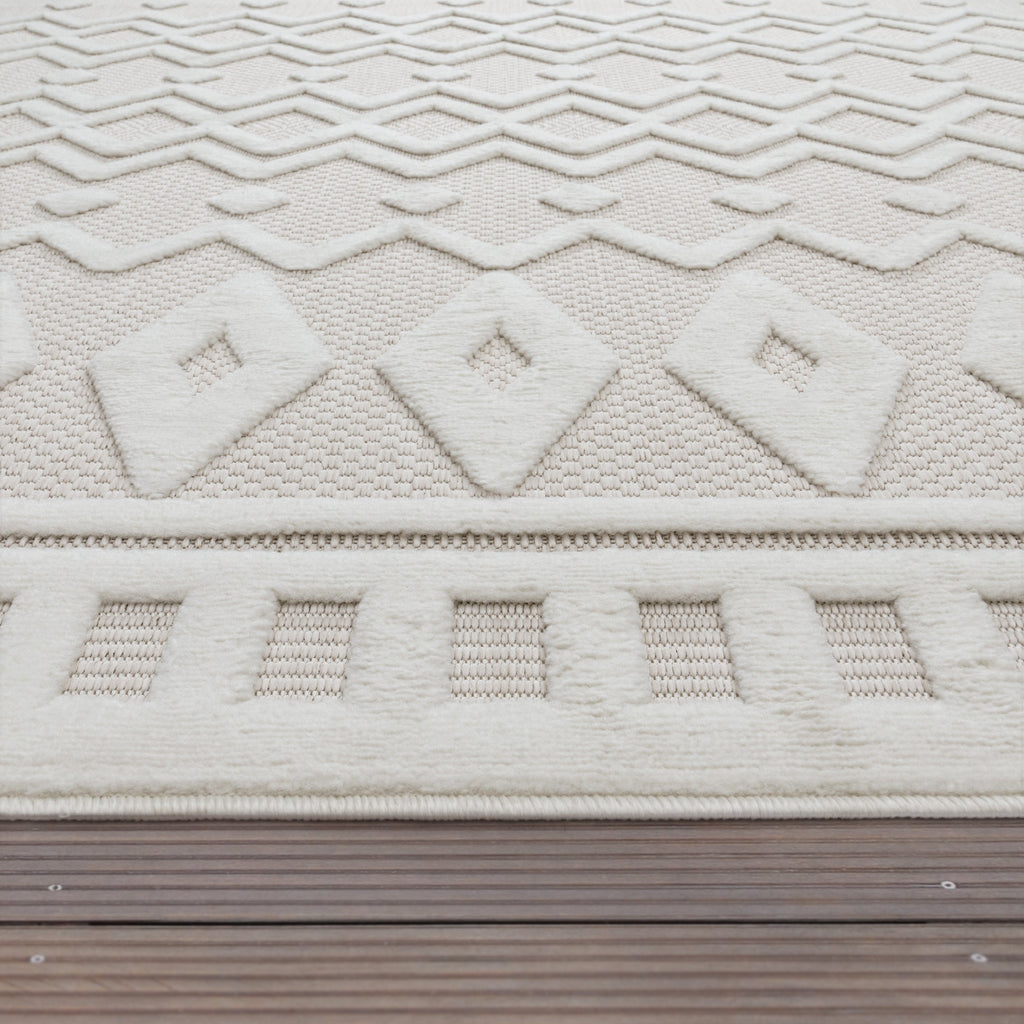 Outdoor Rug Livorno Geometric Trellis Pattern In Cream
