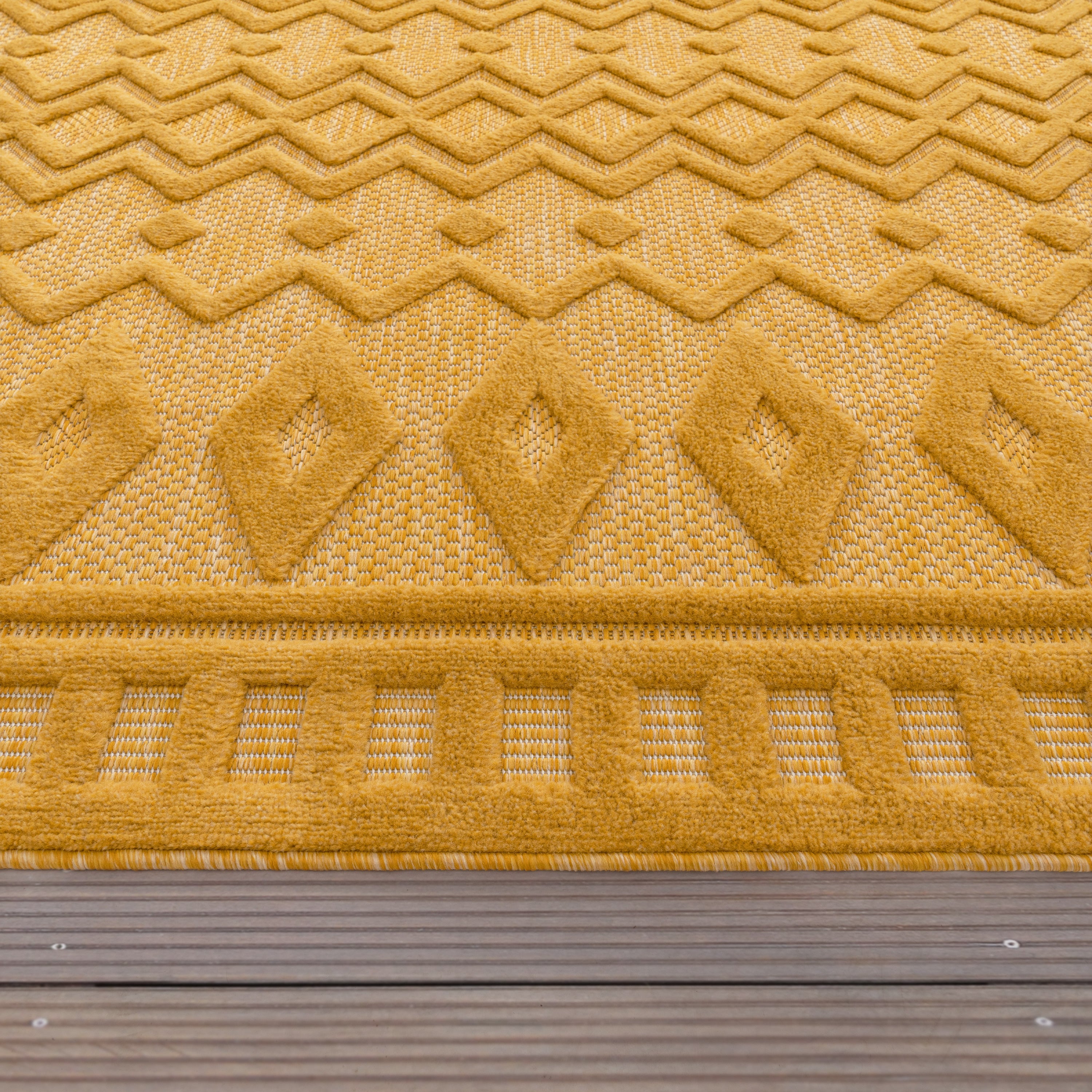 Outdoor Rug Livorno Geometric Trellis Pattern In Yellow