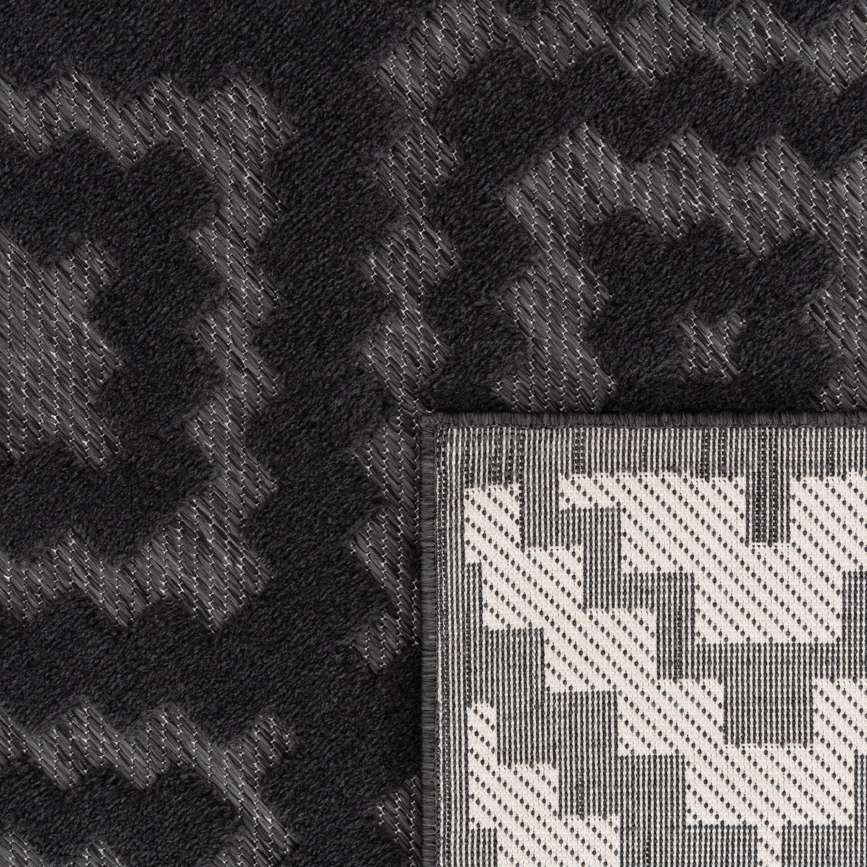 Outdoor Rug Livorno Trellis High-Low Pattern In Anthracite