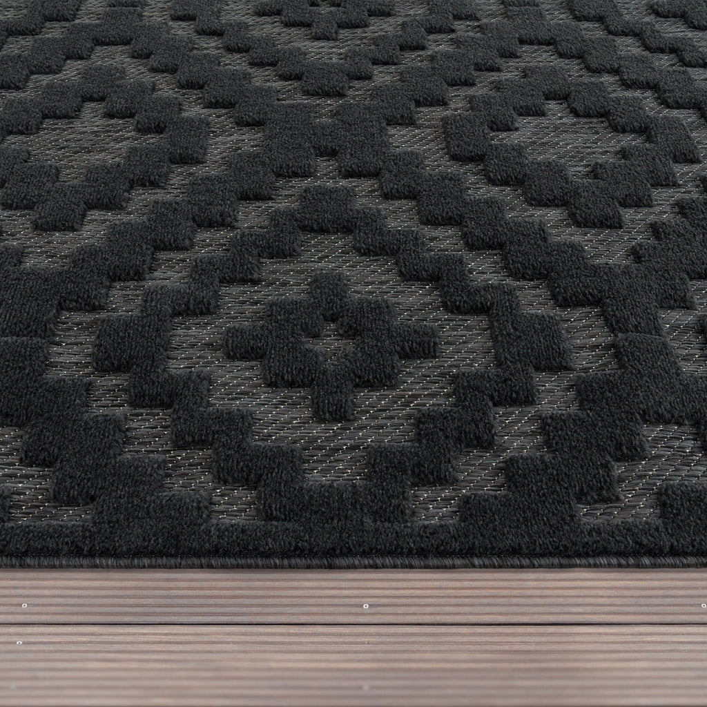 Outdoor Rug Livorno Trellis High-Low Pattern In Anthracite