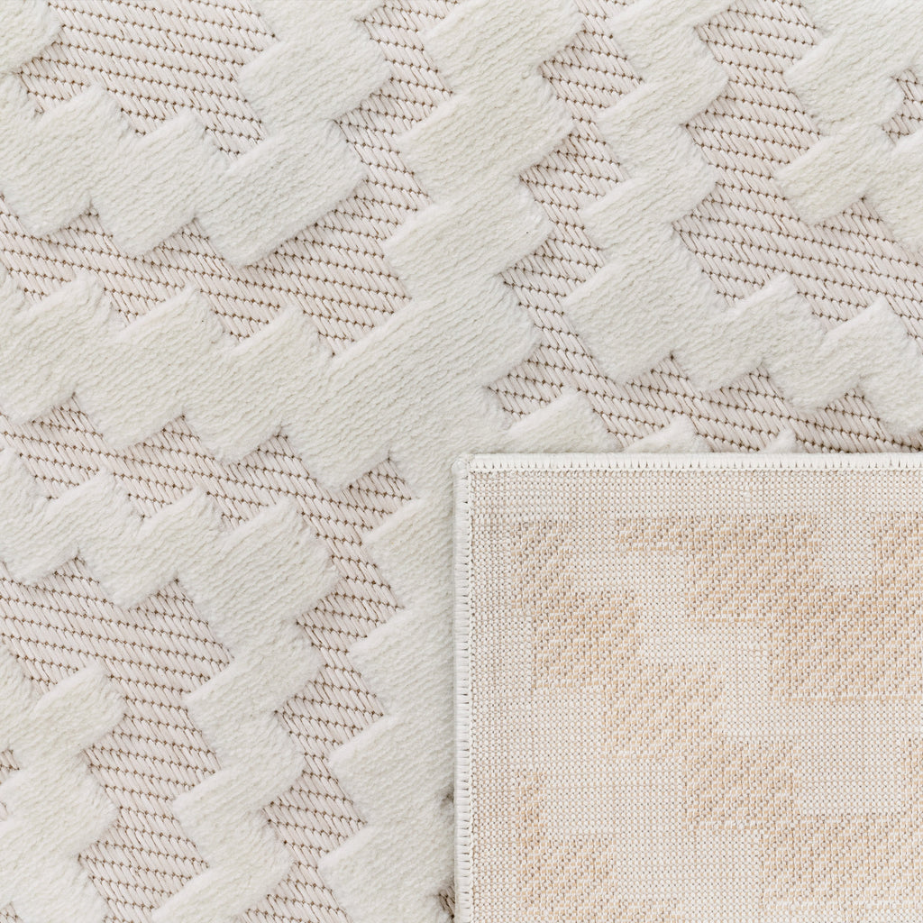 Outdoor Rug Livorno Trellis High-Low Pattern In Cream