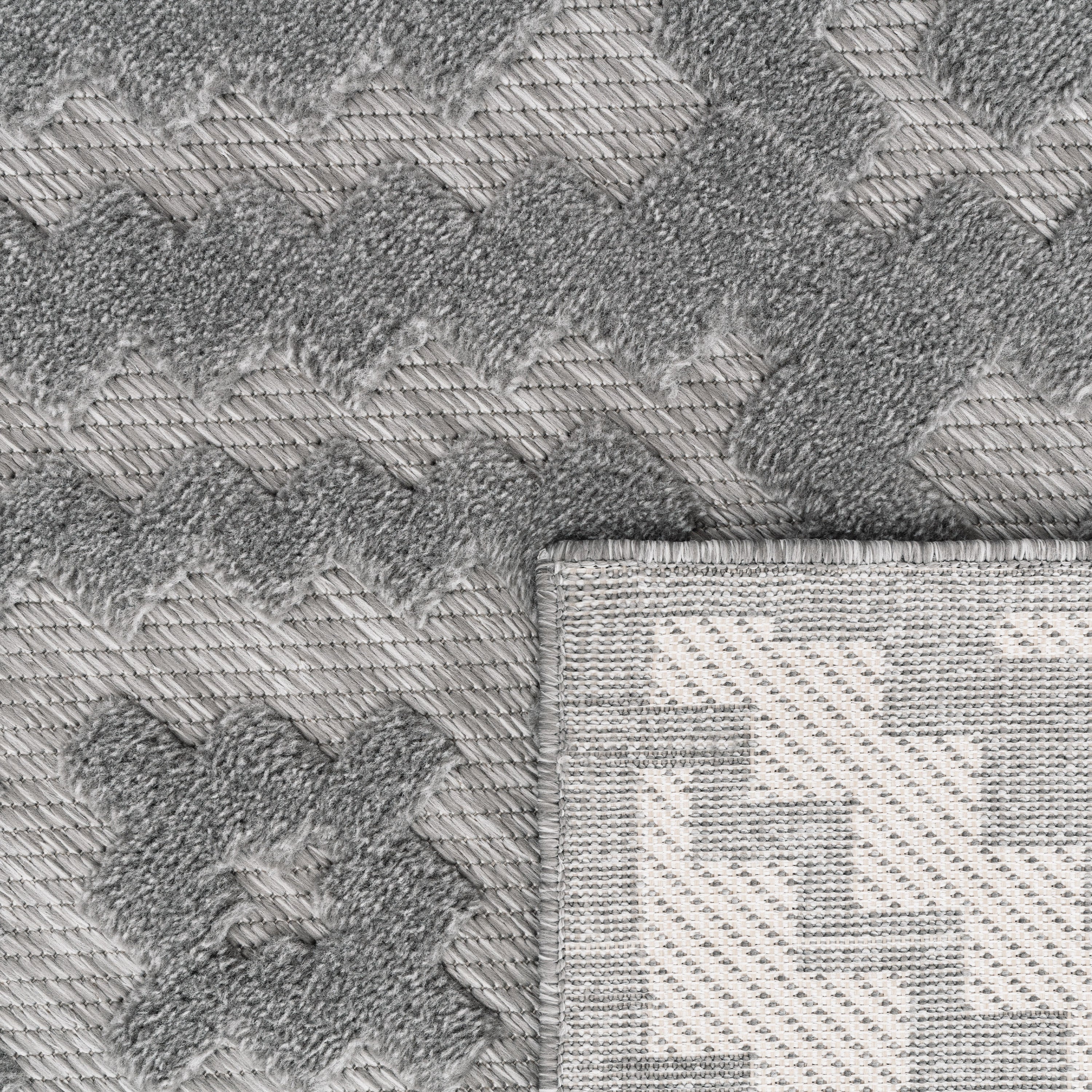Outdoor Rug Livorno Trellis High-Low Pattern In Grey