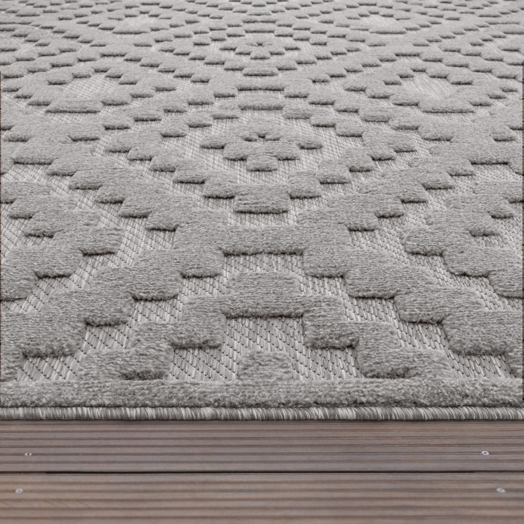 Outdoor Rug Livorno Trellis High-Low Pattern In Grey