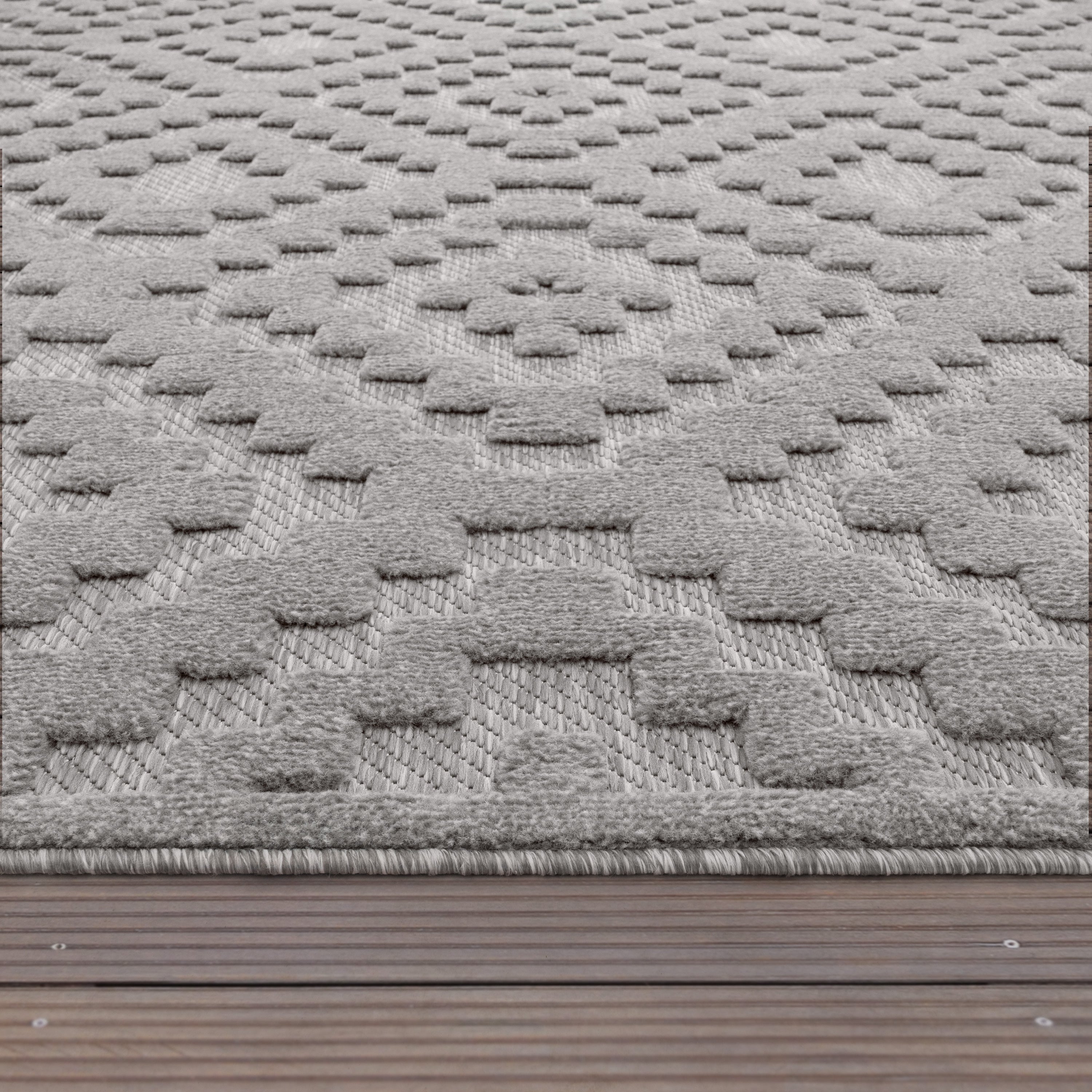 Outdoor Rug Livorno Trellis High-Low Pattern In Grey