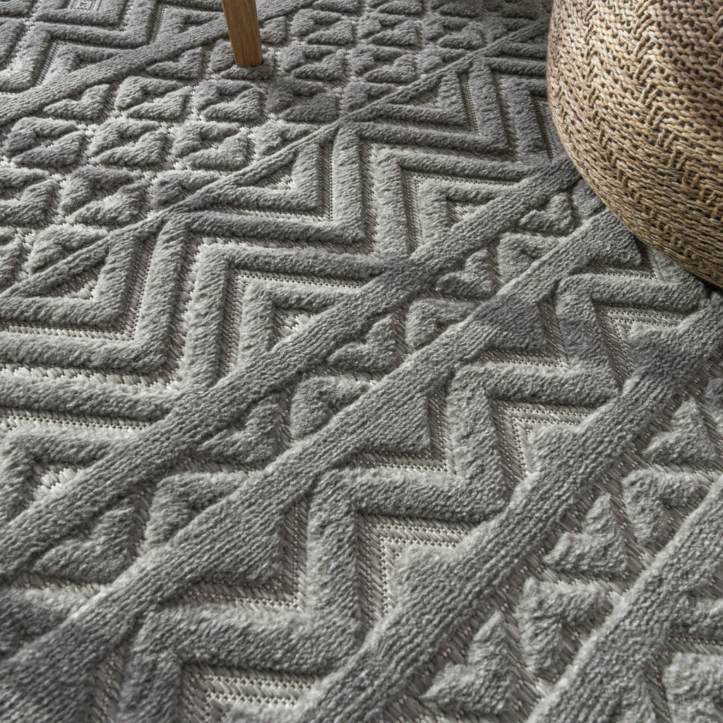 Outdoor Rug Livorno Boho High-Low Pattern In Grey