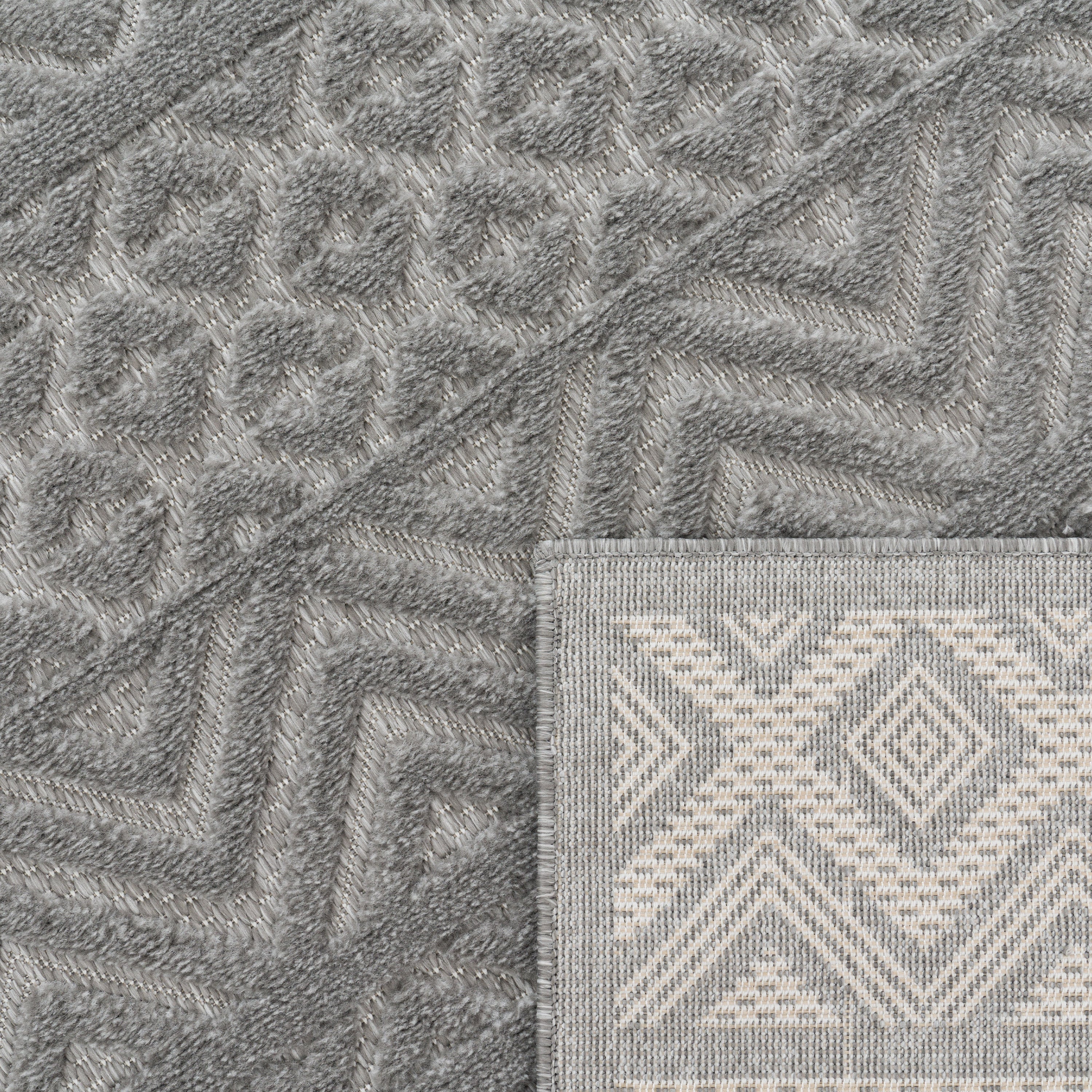 Outdoor Rug Livorno Boho High-Low Pattern In Grey