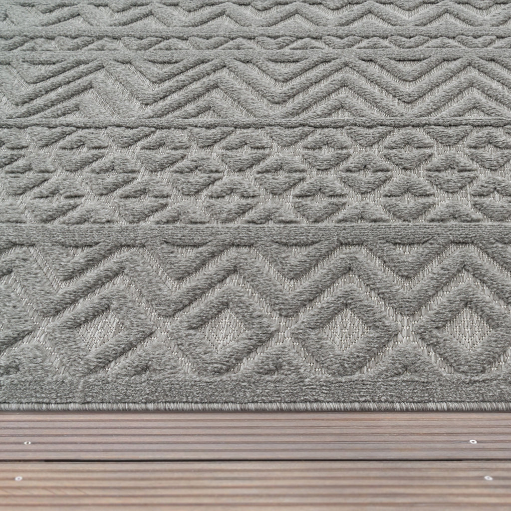 Outdoor Rug Livorno Boho High-Low Pattern In Grey
