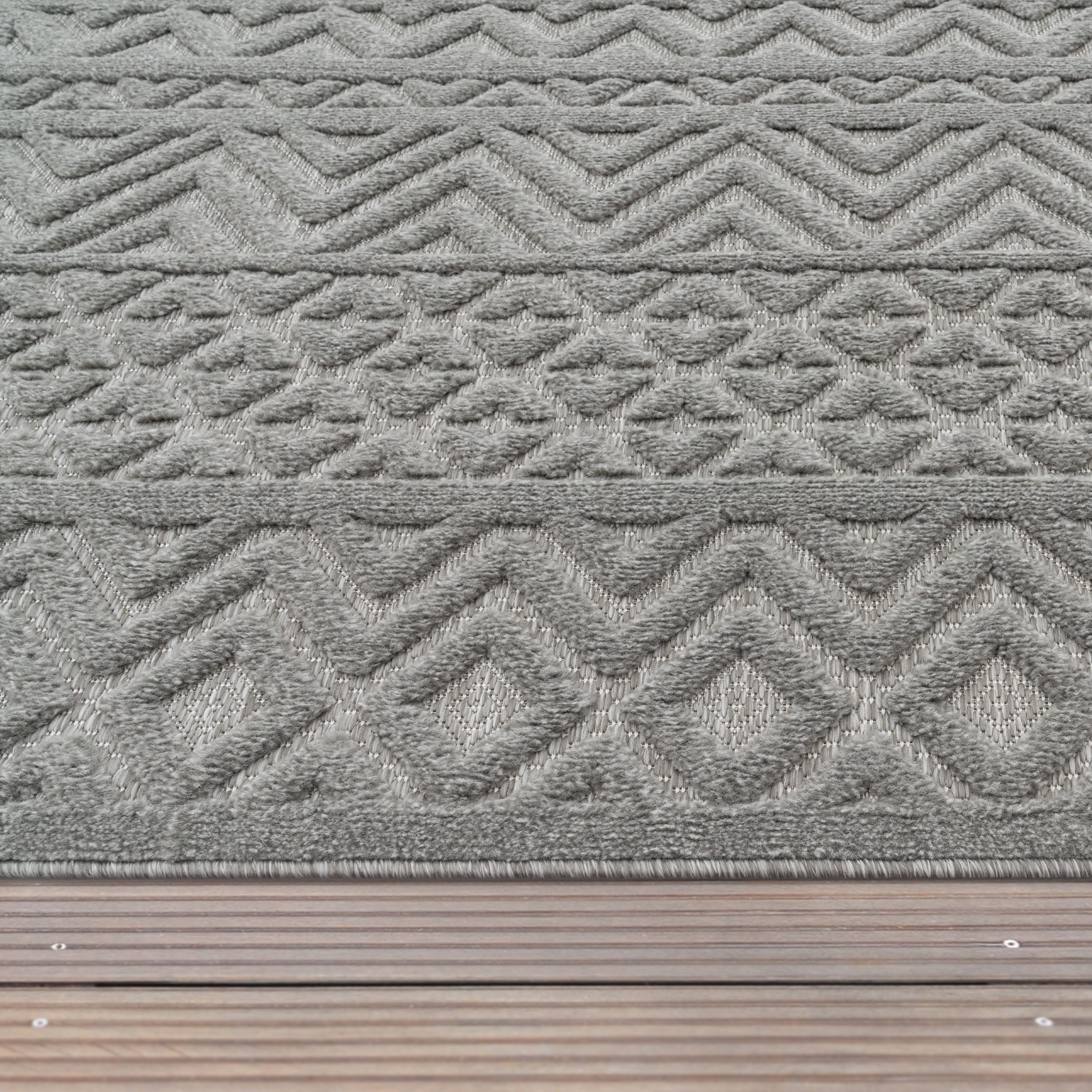 Outdoor Rug Livorno Boho High-Low Pattern In Grey
