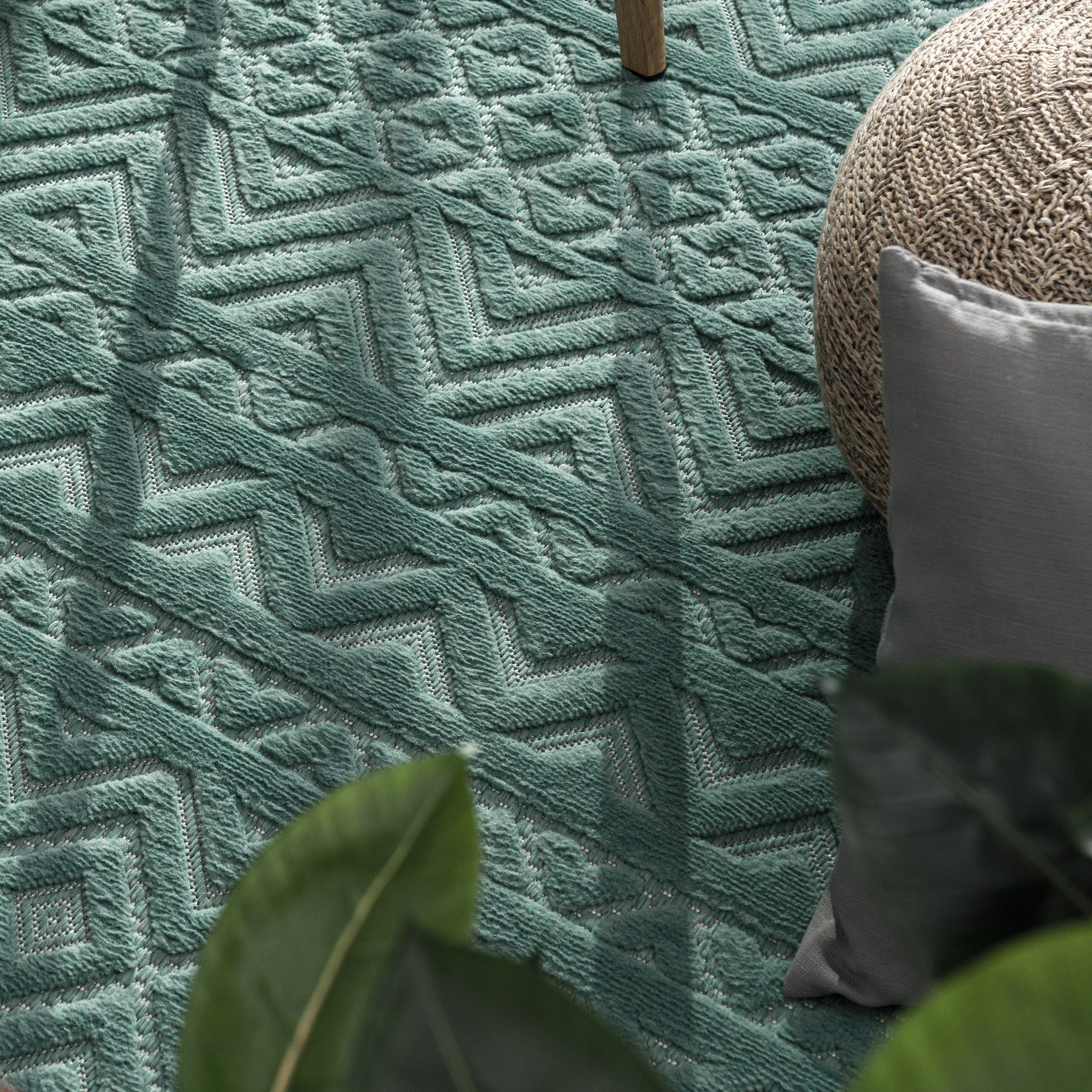 Outdoor Rug Livorno Boho High-Low Pattern In Turquoise