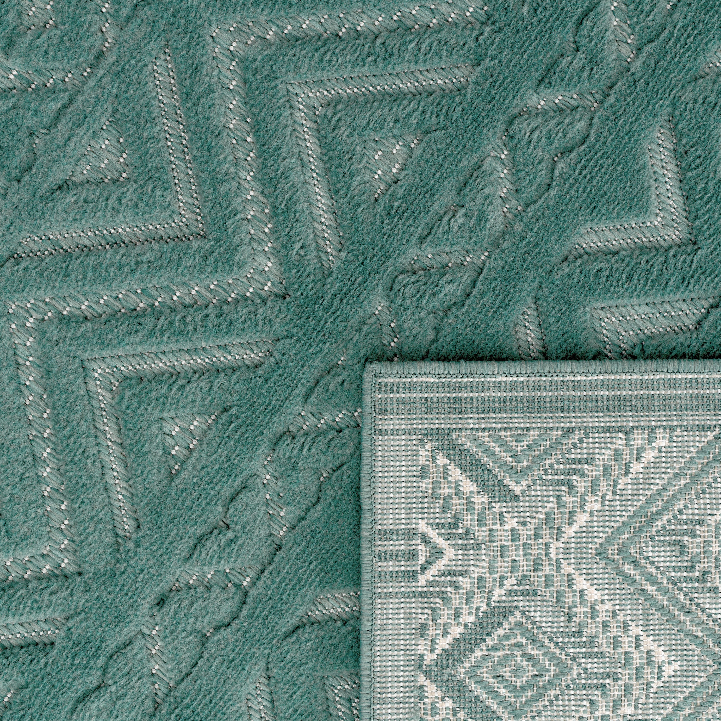 Outdoor Rug Livorno Boho High-Low Pattern In Turquoise