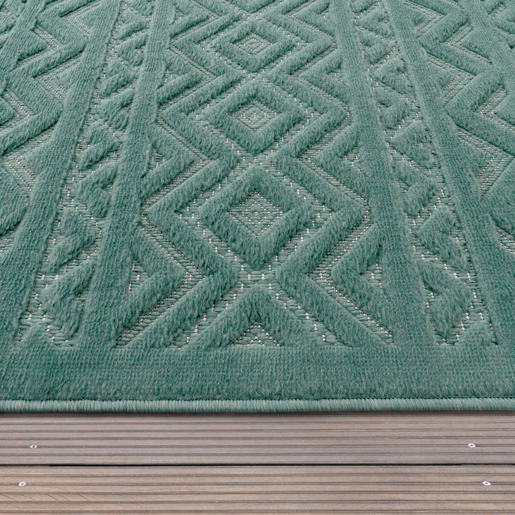 Outdoor Rug Livorno Boho High-Low Pattern In Turquoise