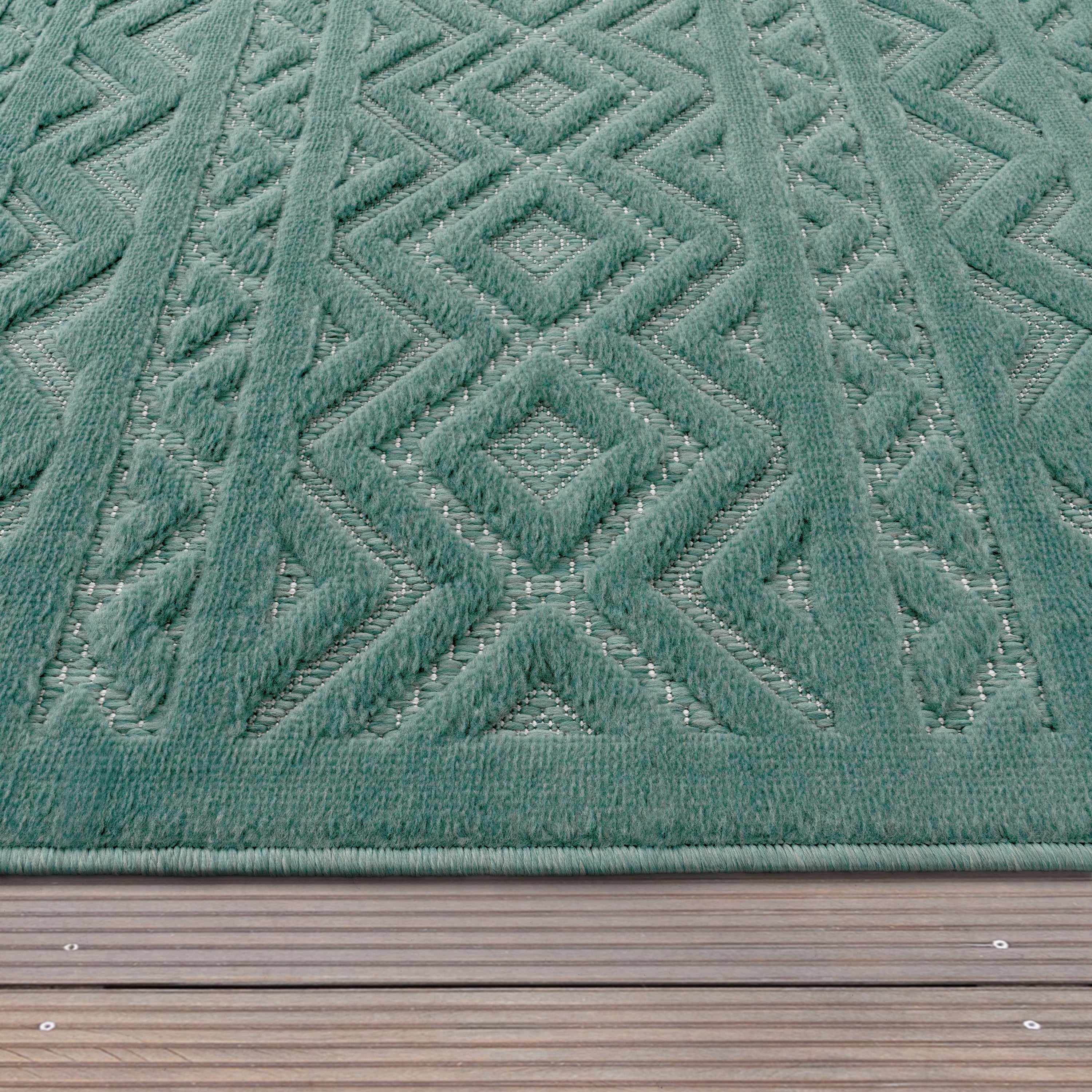 Outdoor Rug Livorno Boho High-Low Pattern In Turquoise